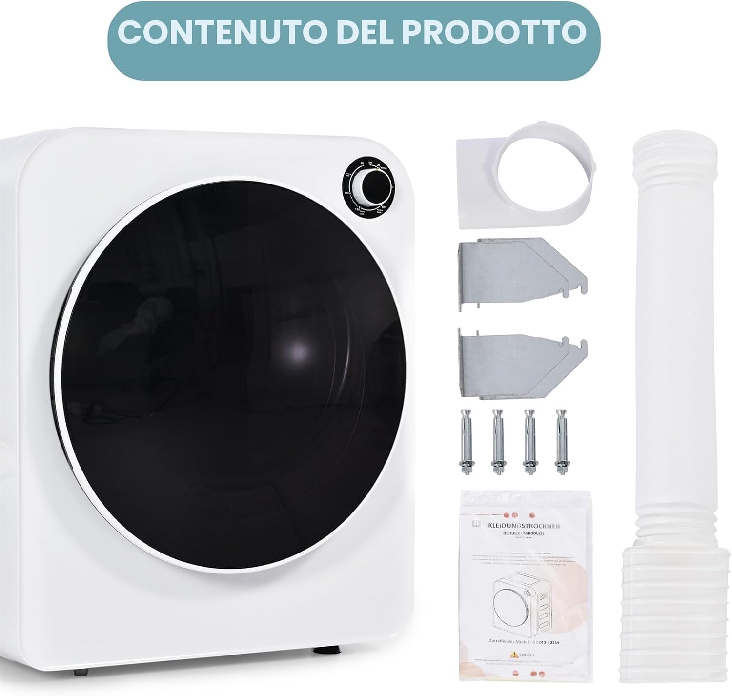 Sweiko Asciugatrice 3 kg in acciaio inossidabile, 5 programmi, triplo filtro, Bianco