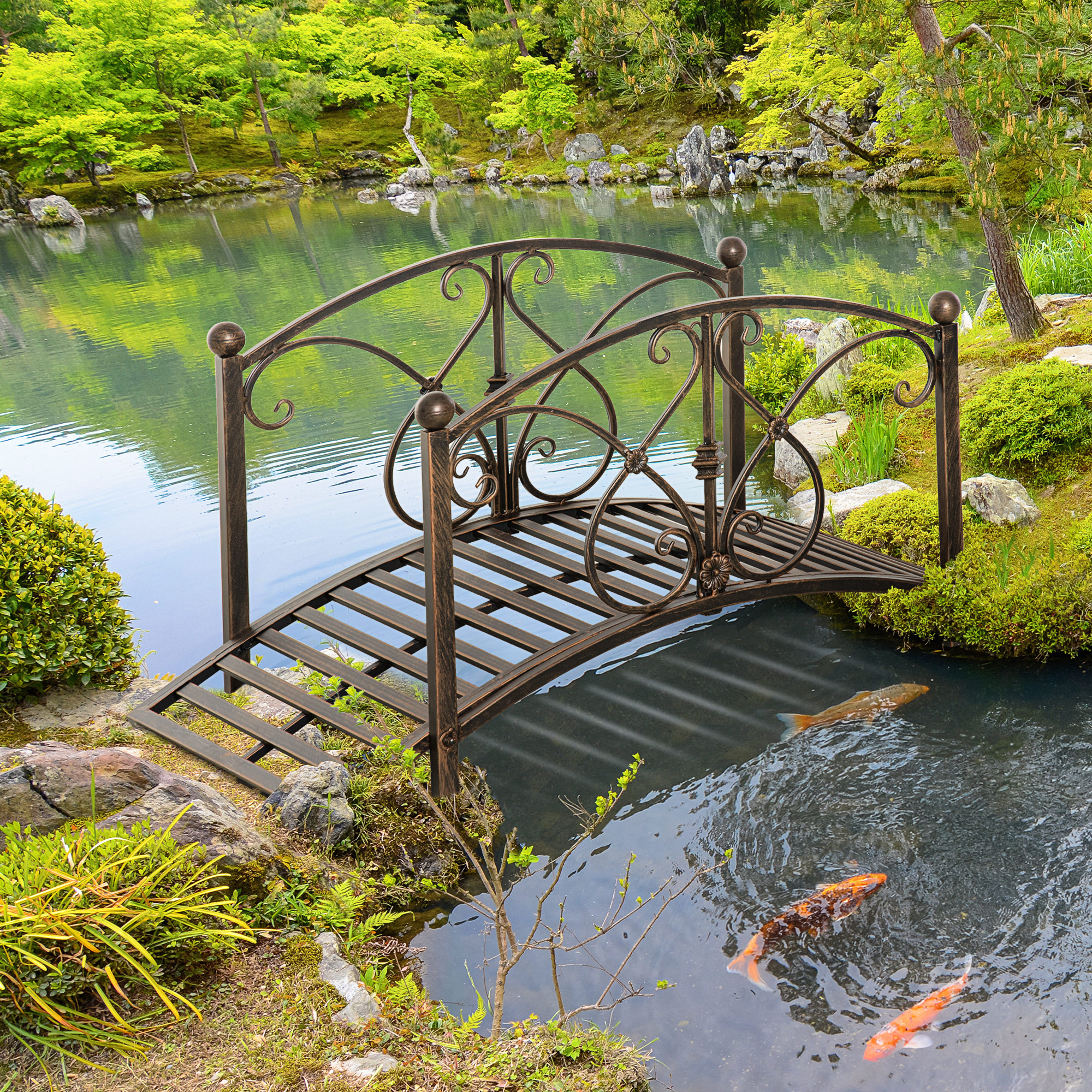 Outsunny Vintage Gartenbrücke mit Blumenelementen, aus Metall, 99x68x53 cm, Schwarz