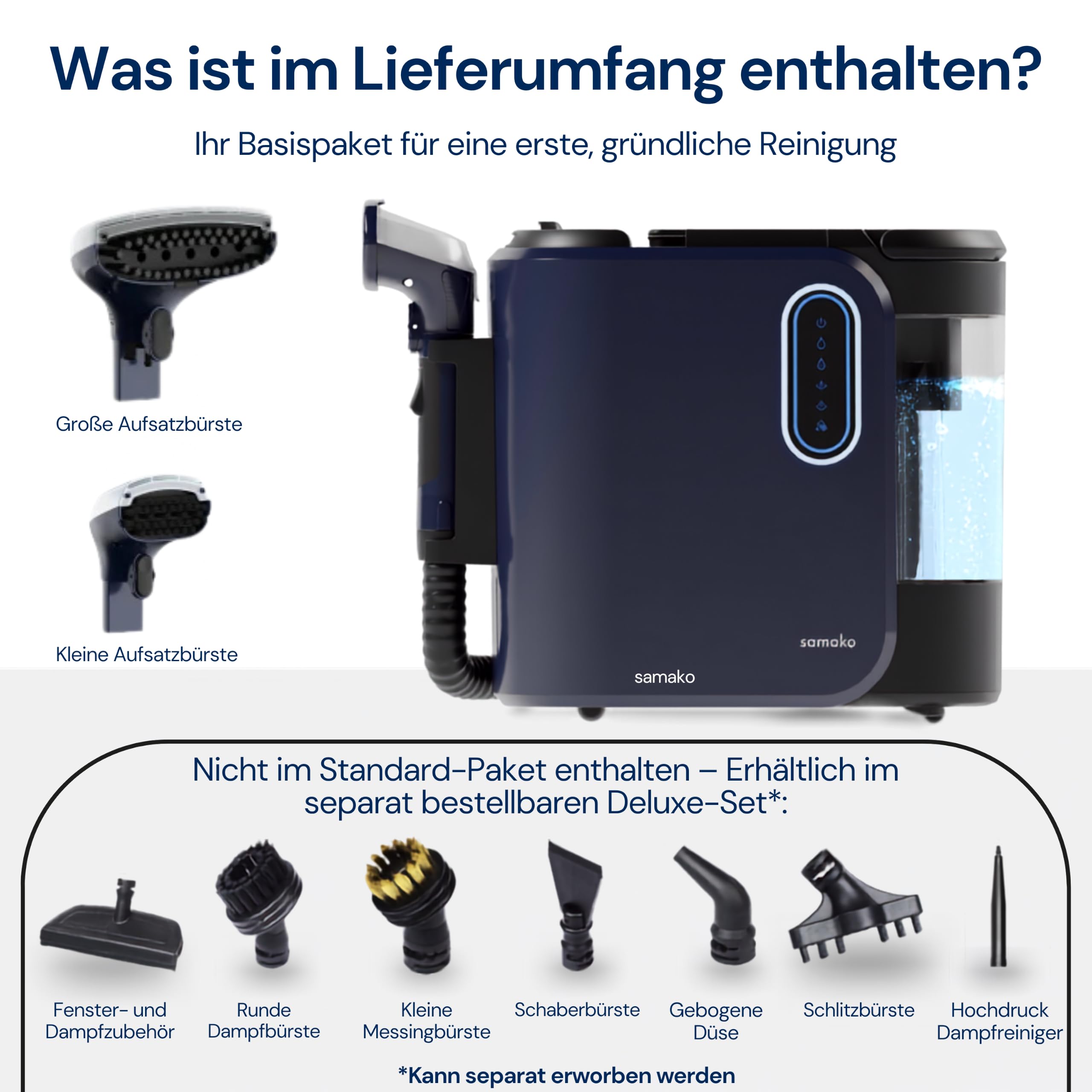 Dampfsauger PowerClean Pro mit Dampfreiniger für Polstermöbel und Doppeltank, 2000W