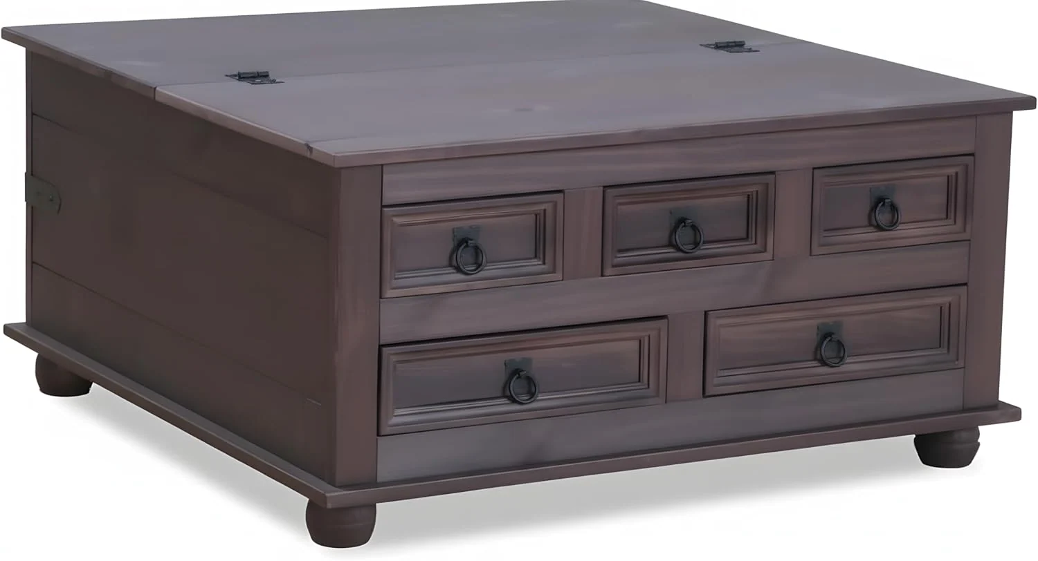 Hacienda-Look, B91,5xH 45xT 91,5 cm, massive Kiefer, Farbe Dunkelbraun, Hacienda-Stil, wärmender Massivholz-Look