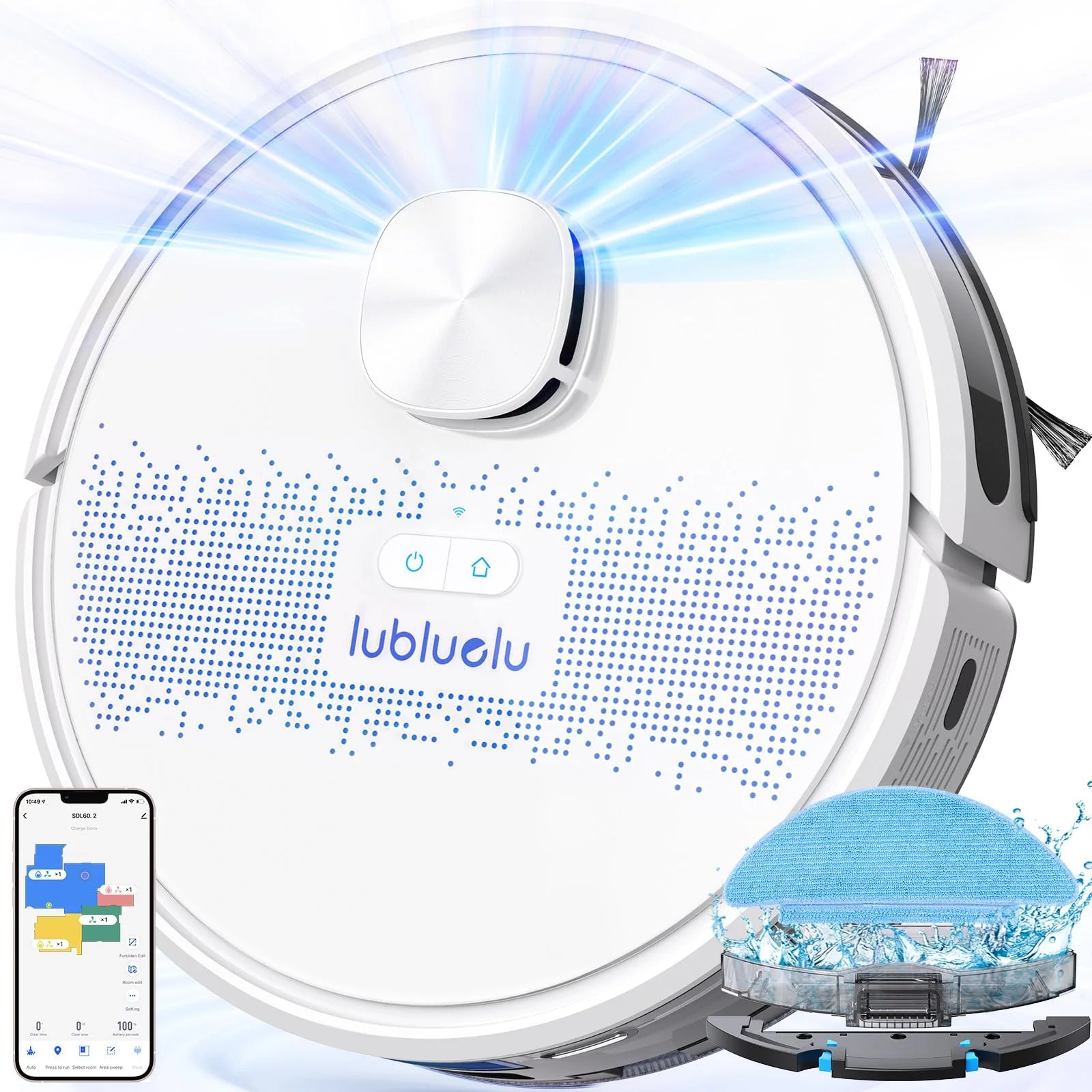Lubluelu Saugroboter mit Wischfunktion 2-1, 4000Pa Staubsauger Roboter Lasernavigation mit 5 Karten, 55 dB Roboterstaubsauger mit APP Steuerung, Ideal für Tierhaare, Teppiche, Hartböden, Blau (SL60D)