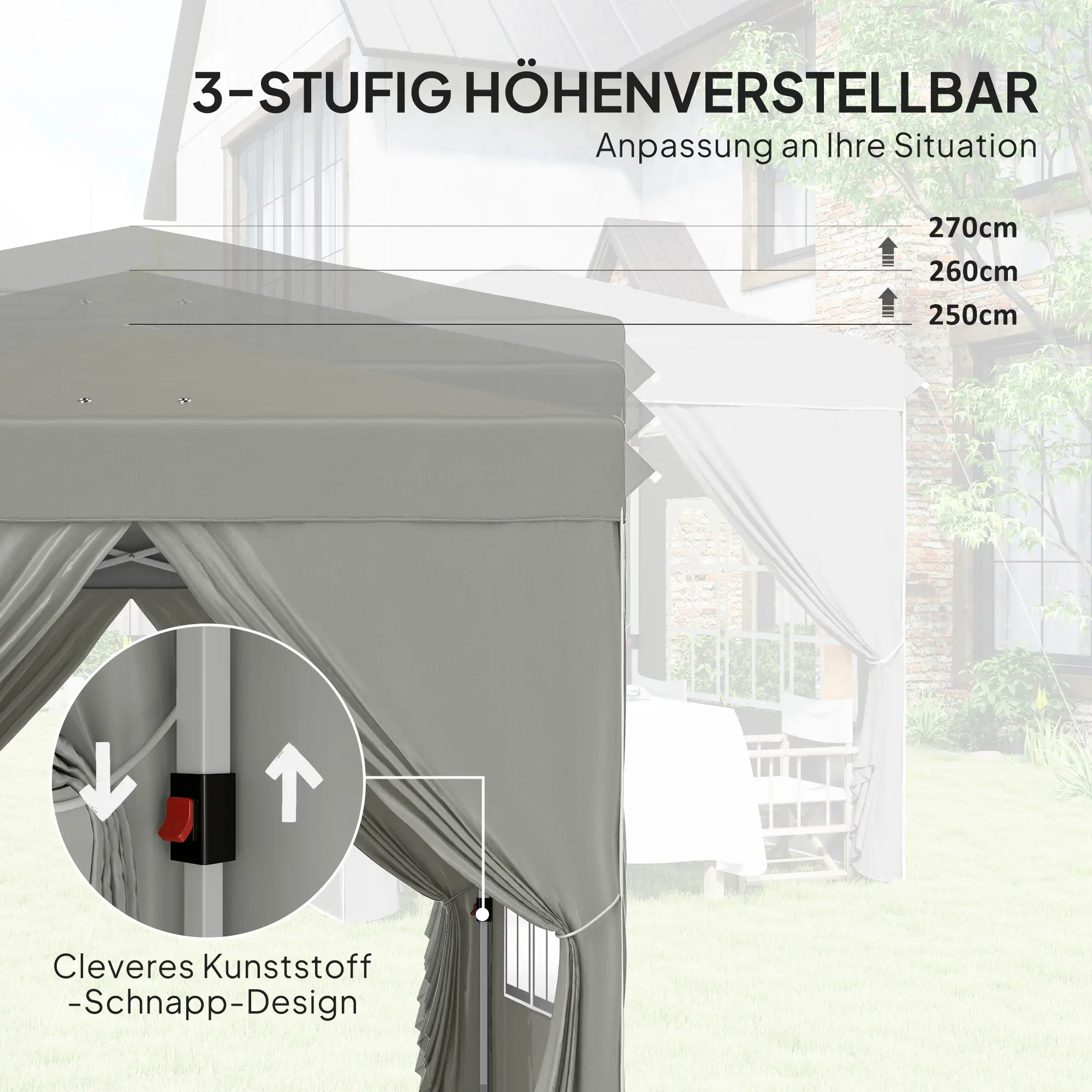 Outsunny vouwpaviljoen 2,5��2,5 m met uv-bescherming en zijwanden