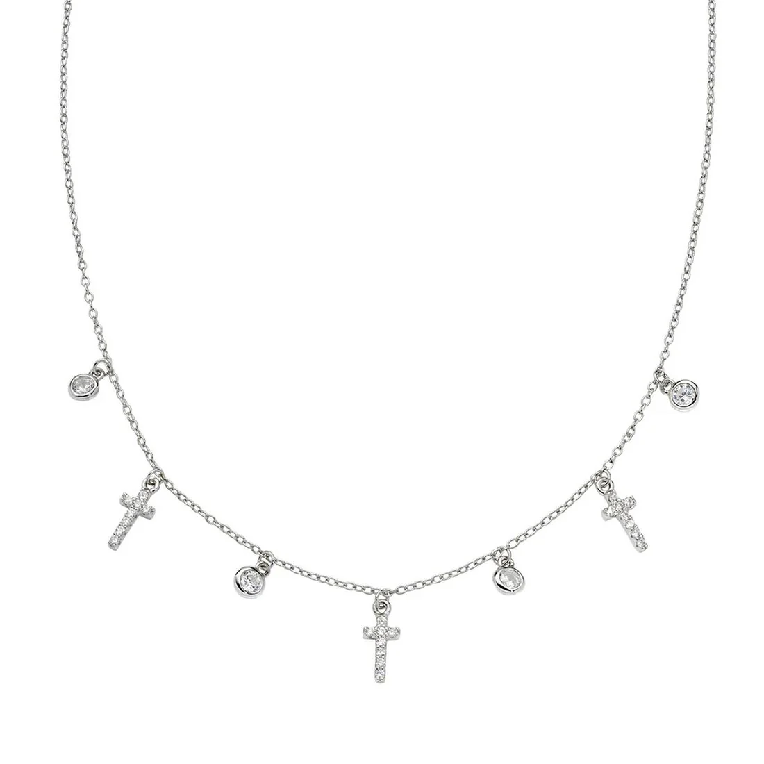 Collana Amen multicharm croci e pietre bianche CLMCRBBZ