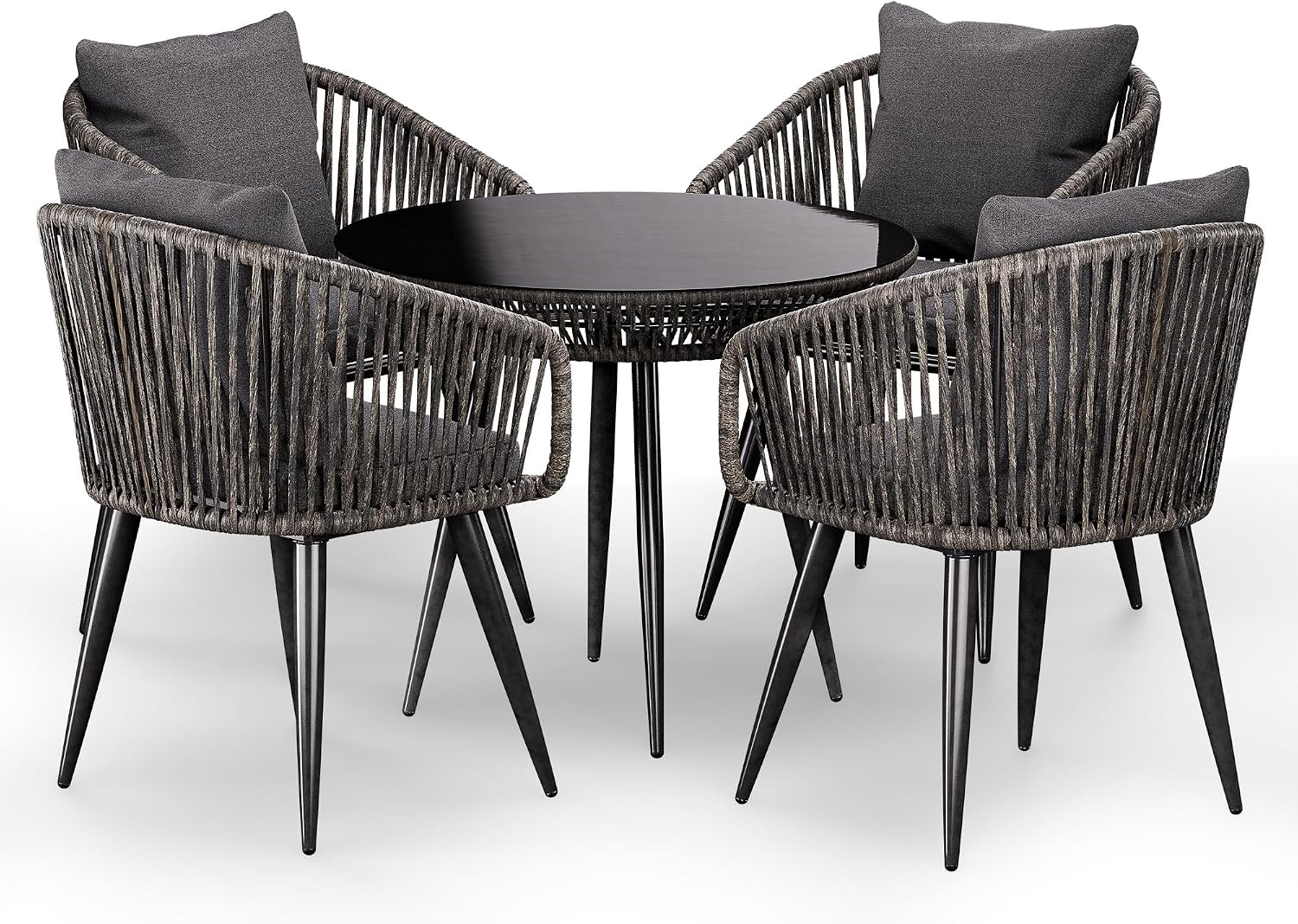 di volio Essgruppe, Grau, Gartenmöbel Set RIETI - Sitzgruppe Outdoor aus Polyrattan, mit 2/4/6 Stühlen und rundem Glastisch