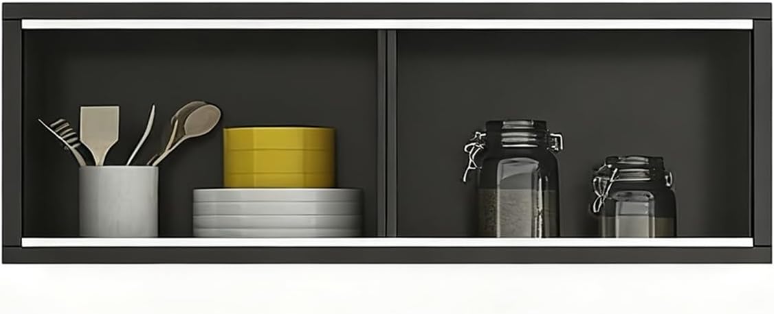 Mobiletto decorativo da cucina sospeso,pensile da cucina in vetro scanalato retrò, mobiletto portaoggetti da banco a 2 ripiani, per dispensa da cucina, zona giorno(Black,120cm)