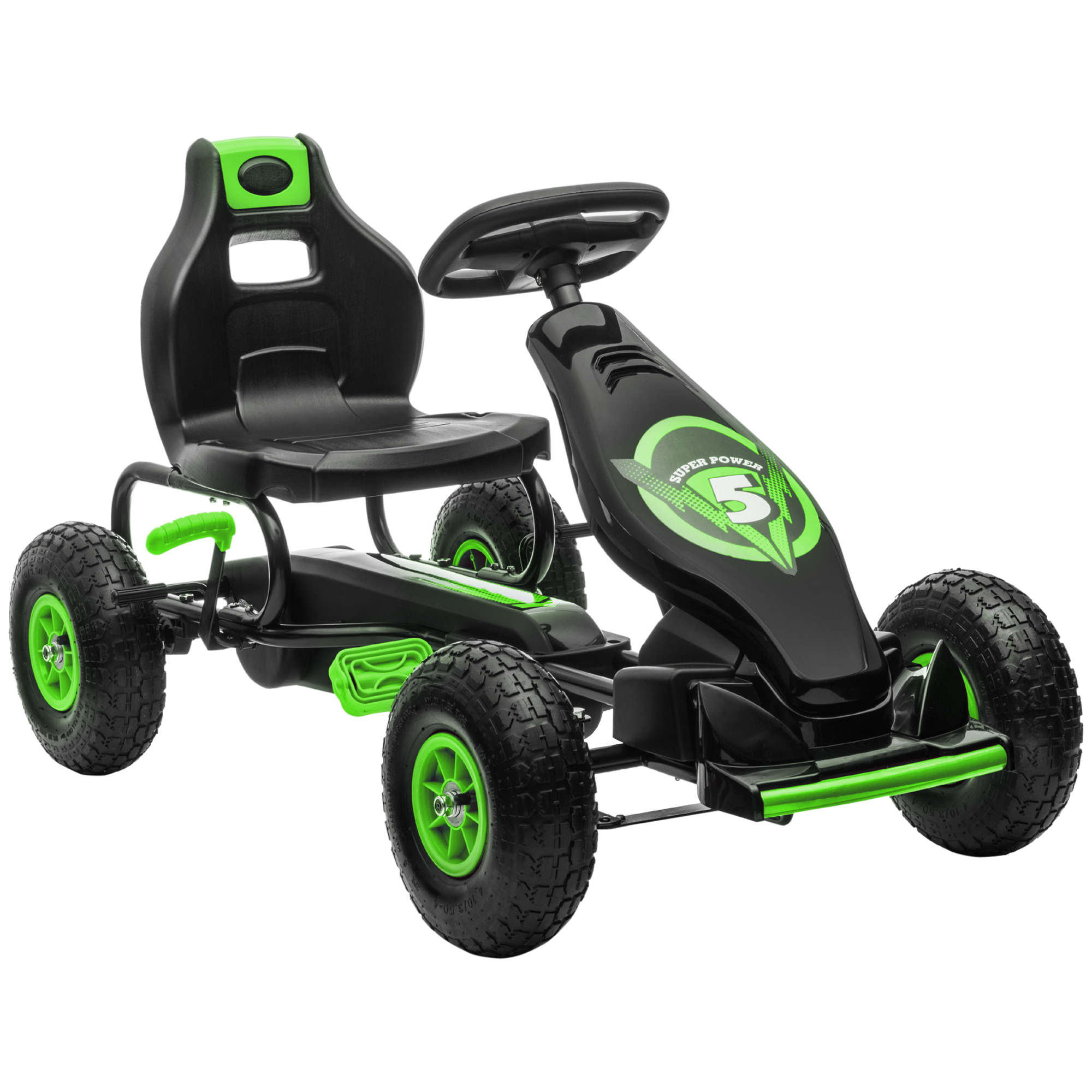 HOMCOM skelter, kindervoertuig met pedaal, pedaalauto, outdoor, groen+zwart