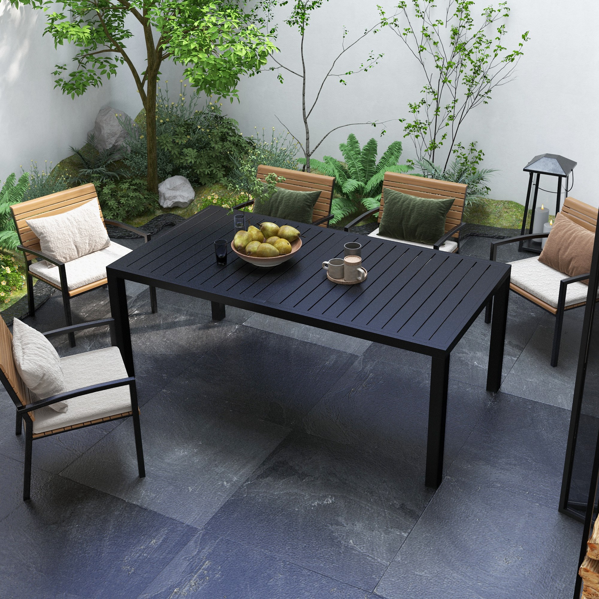 Outsunny Ausziehbarer rechteckiger Aluminium-Gartentisch für 6-8 Personen, Abm. 180/240L x 94B x 73H cm, Schwarz
