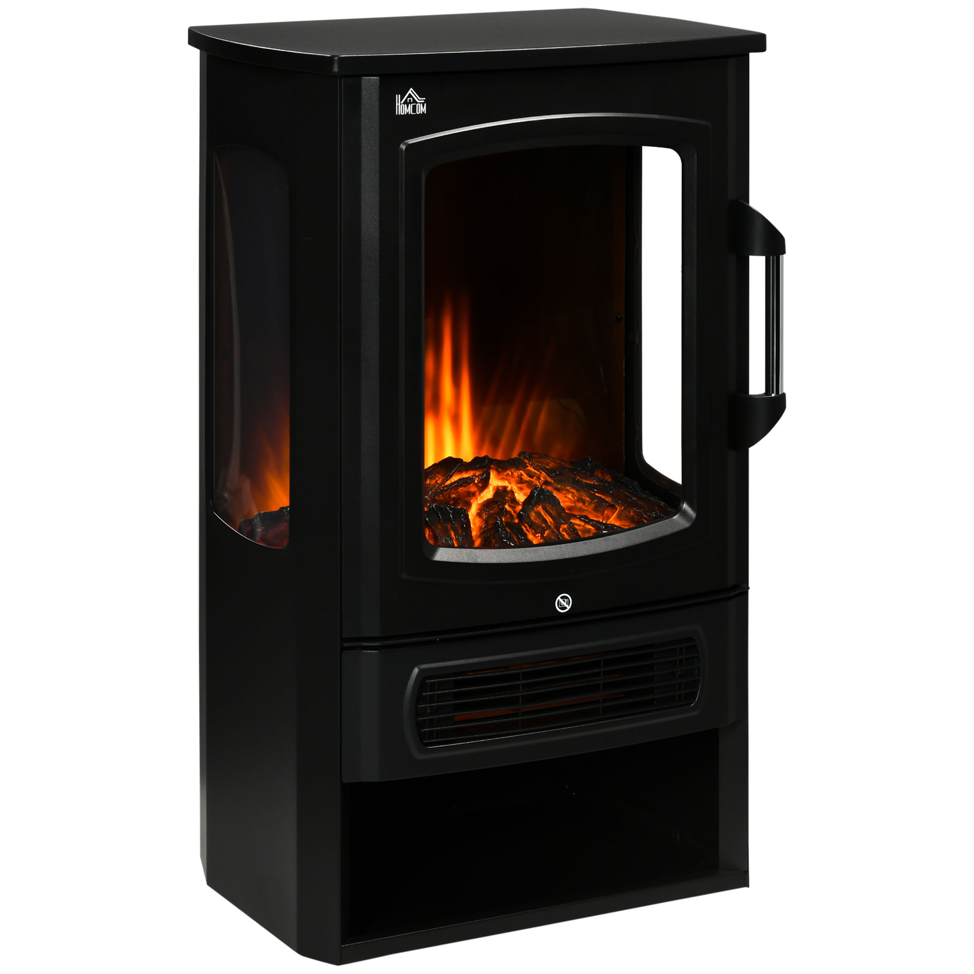 HOMCOM elektrische haard, realistische vlammen, 2 verwarmingsniveaus, bescherming tegen oververhitting, staal, zwart, 44,5 x 32 x 74 cm