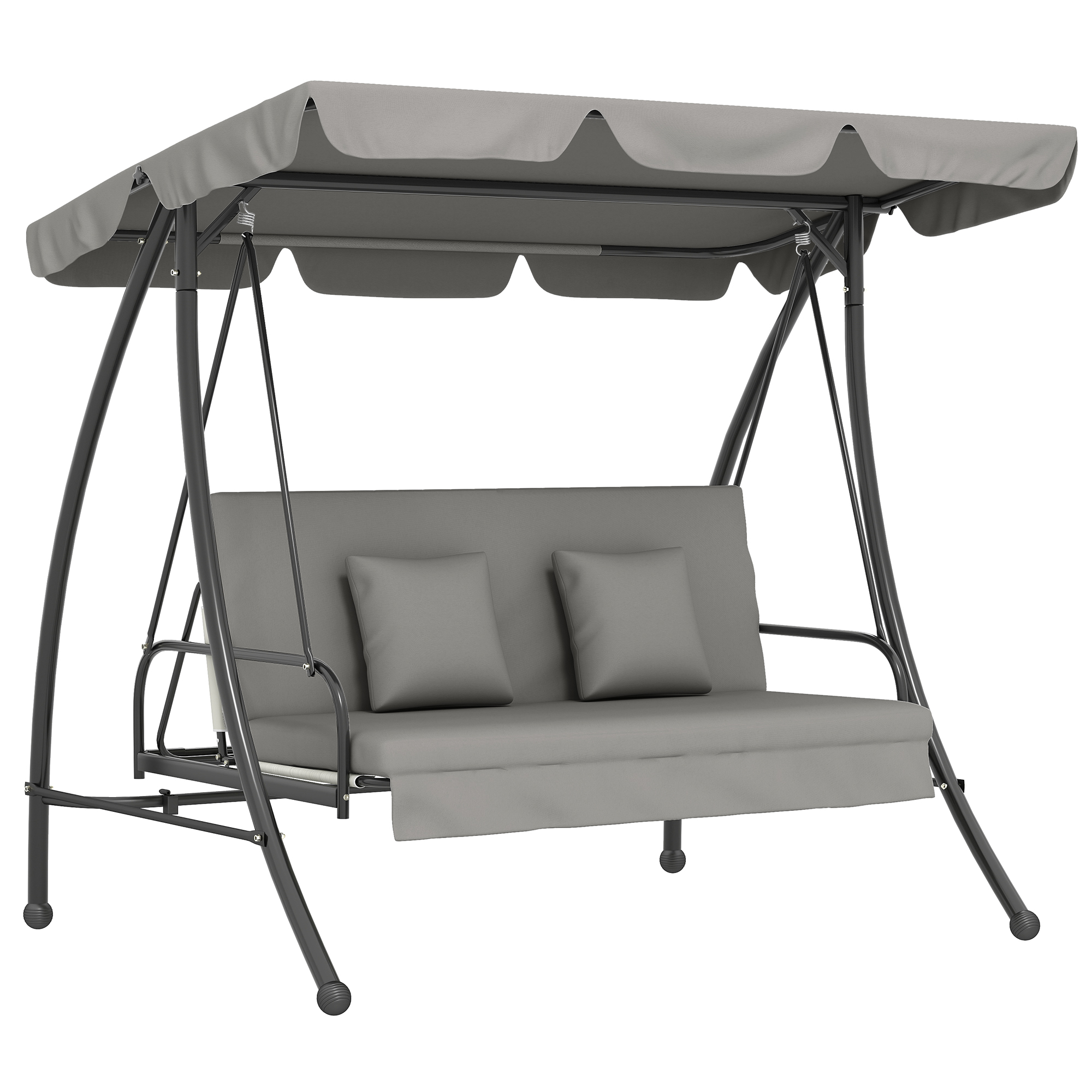 Outsunny Hollywoodschaukel Gartenschaukel Schaukel Schaukelbank mit Liege-Funktion, 3 Sitzer, Metall+Polyester, Grau, 209 x 114 x 170 cm