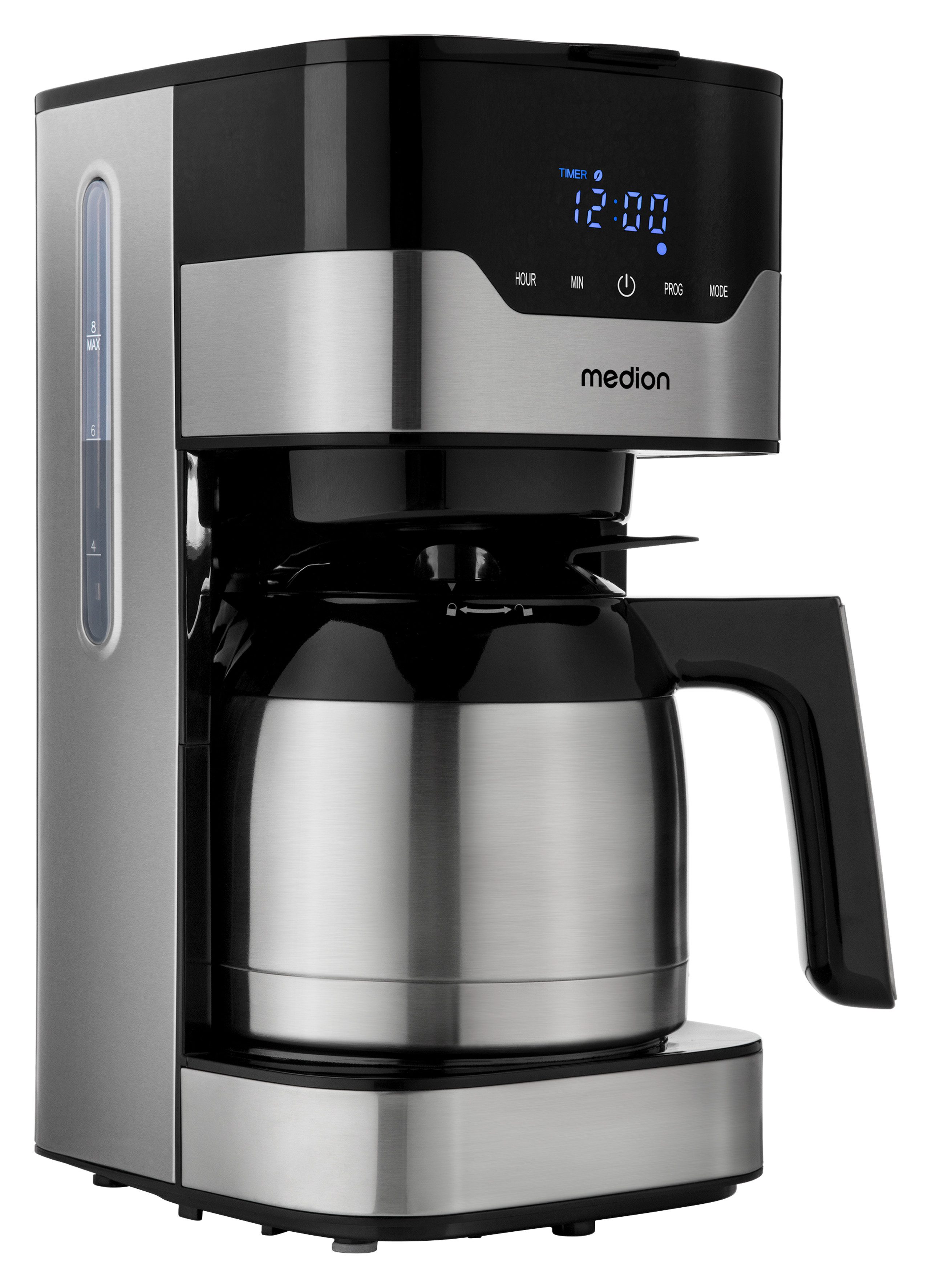 Filterkaffeemaschine MD 18458, Aromawahlschalter mit 3 Stufen, 1,2 L Edelstahlkanne, Timer