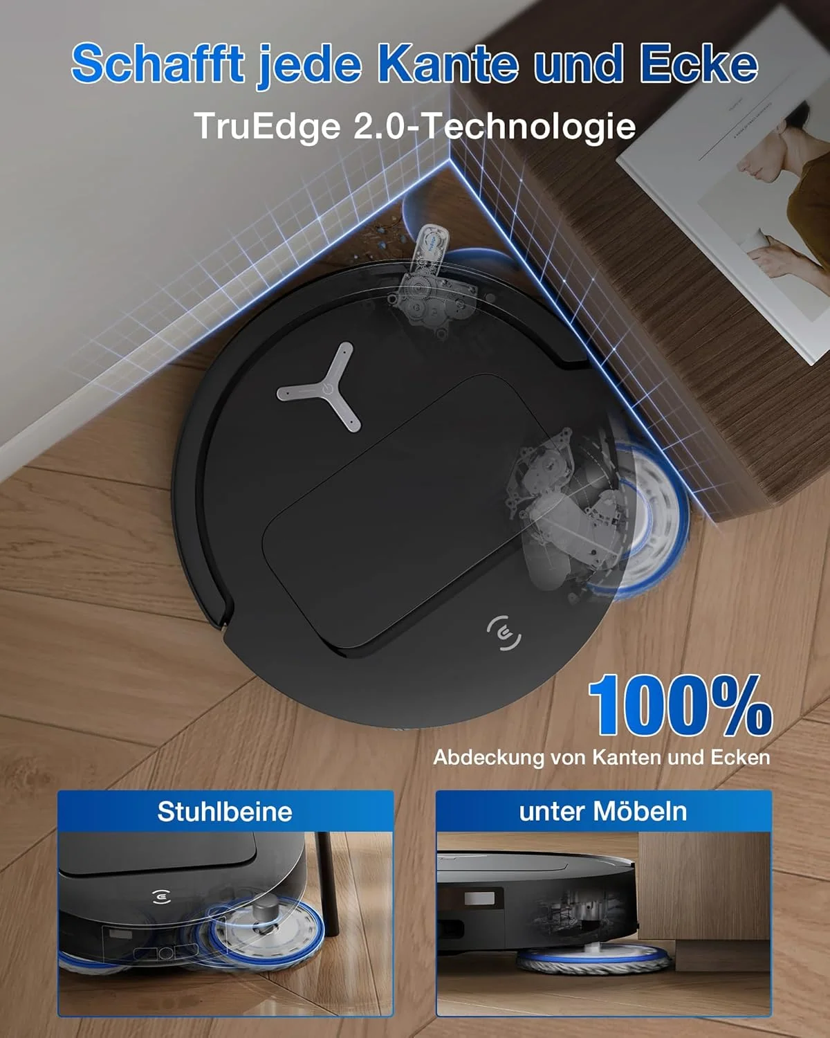 ECOVACS DEEBOT T50 PRO Omni Saugroboter mit Wischfunktion, Ausfahrende Seitenbürste und Wischmopp, 15.000 Pa, T30 PRO OMNI-Upgrade, Auto Zugabe von Reinigungslösung, Moppwäsche mit 75°C heißem Wasser