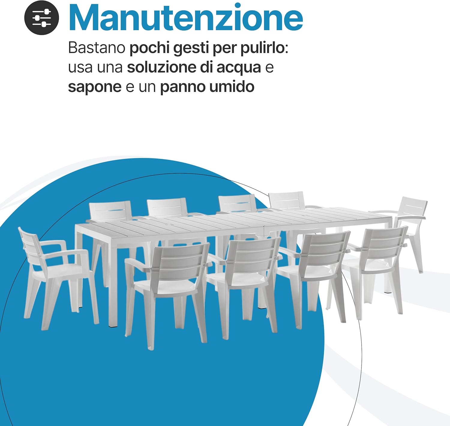 Tomaino - Garden Table with Chairs, Savana Set in Plastic, Outdoor Furniture in Polypropylene for Balcony Terrace (Black, Extendable Table and 10 Chairs)