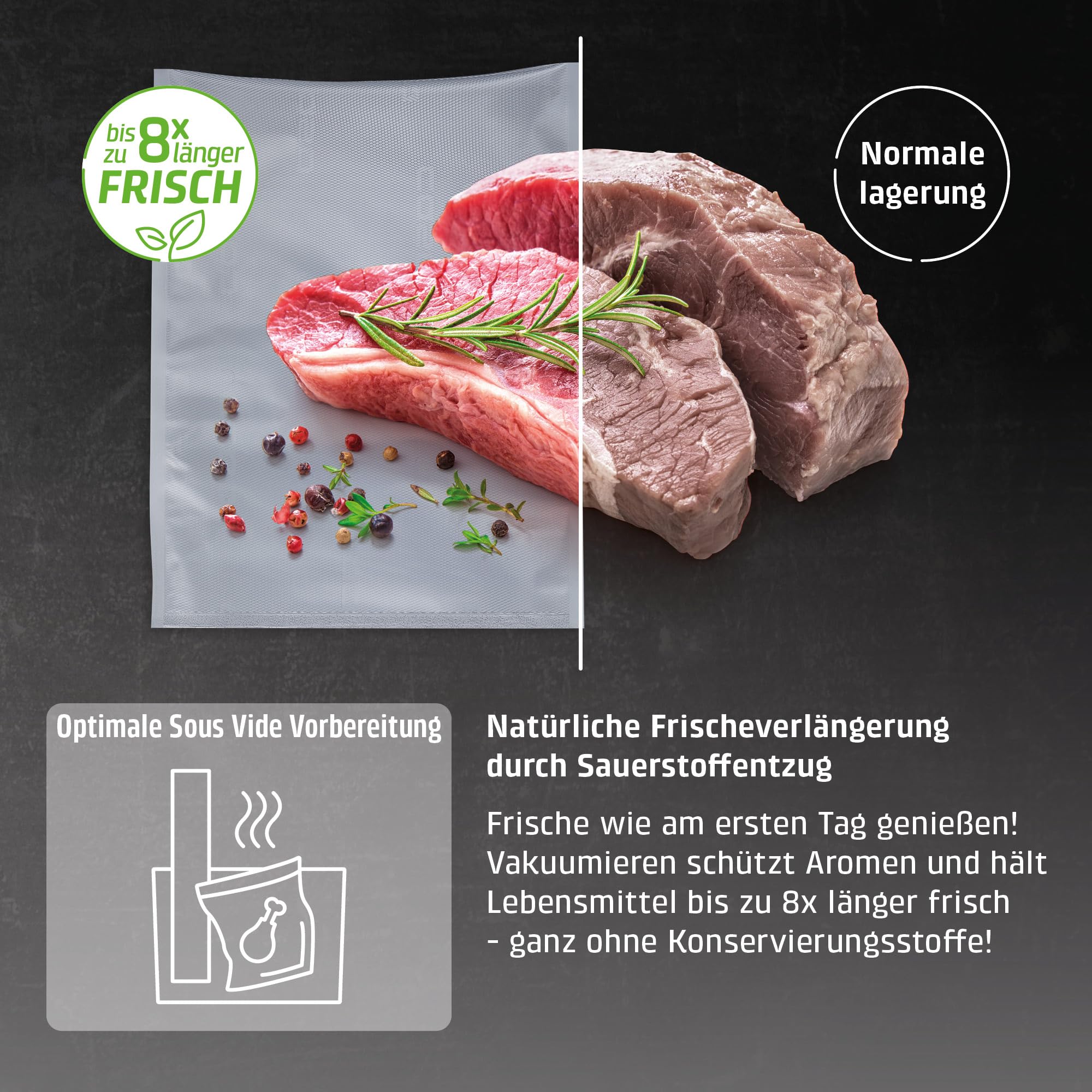 Vakuumierer mit Flüssigkeitsfunktion 30 cm Doppelnaht mit Rollenbox Cutter und Beuteln