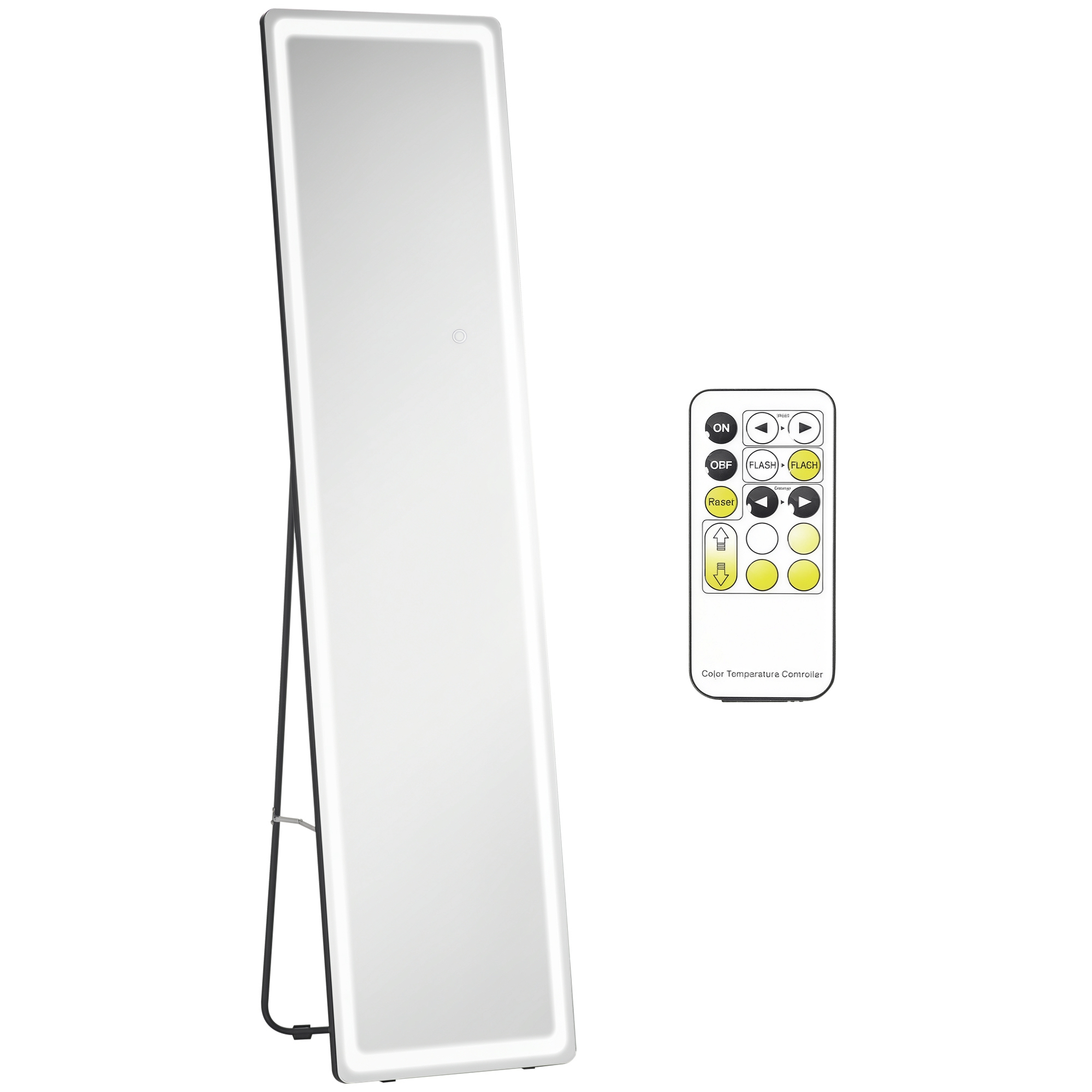 HOMCOM 2 in 1 Standspiegel mit LED-Licht, freistehend, Aluminium, einstellbares Licht, 40 cm x 37 cm x 157,5 cm