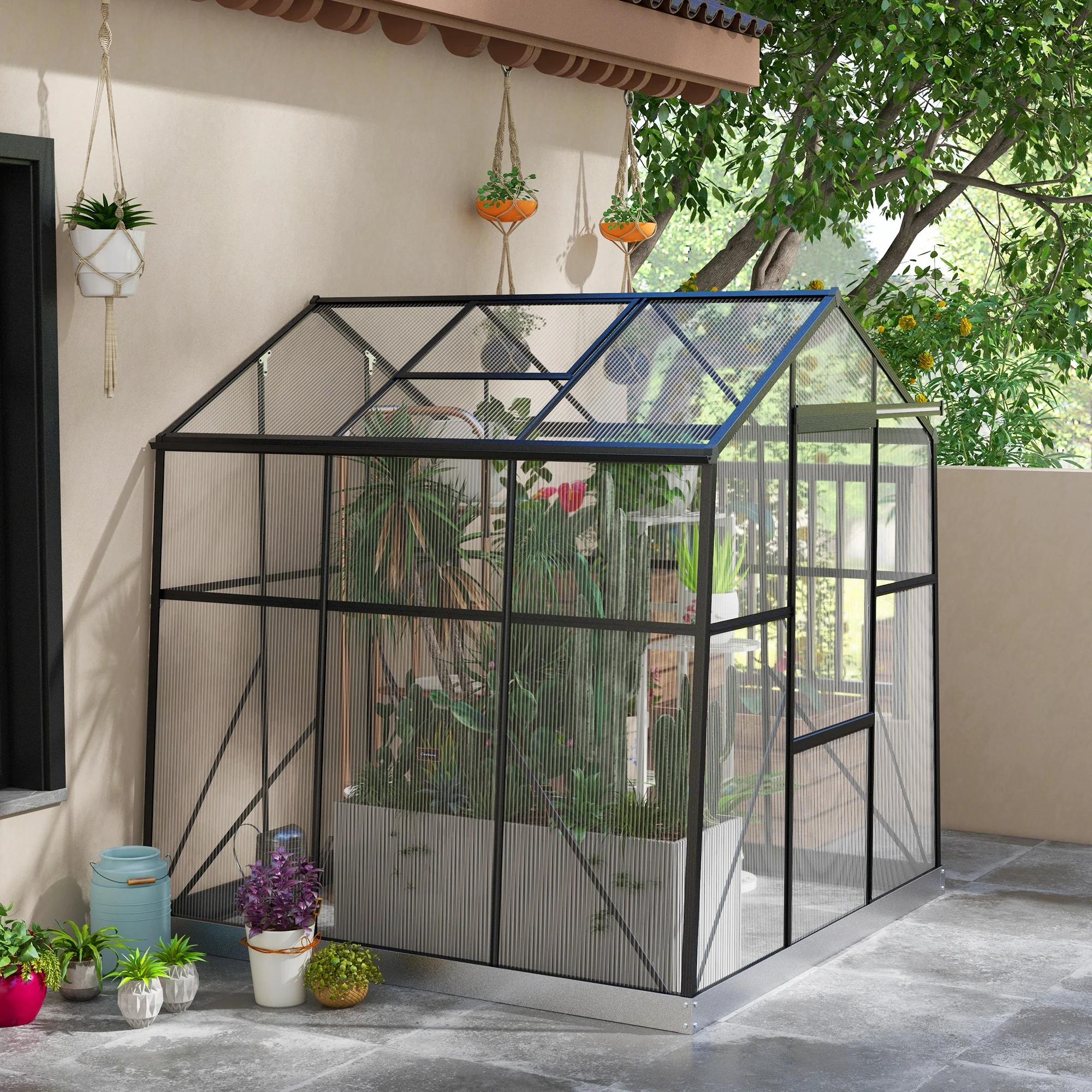 Outsunny Kas Kweekhuis Kweekbed, weerbestendig, 192 x 192 x 203 cm, Zwart