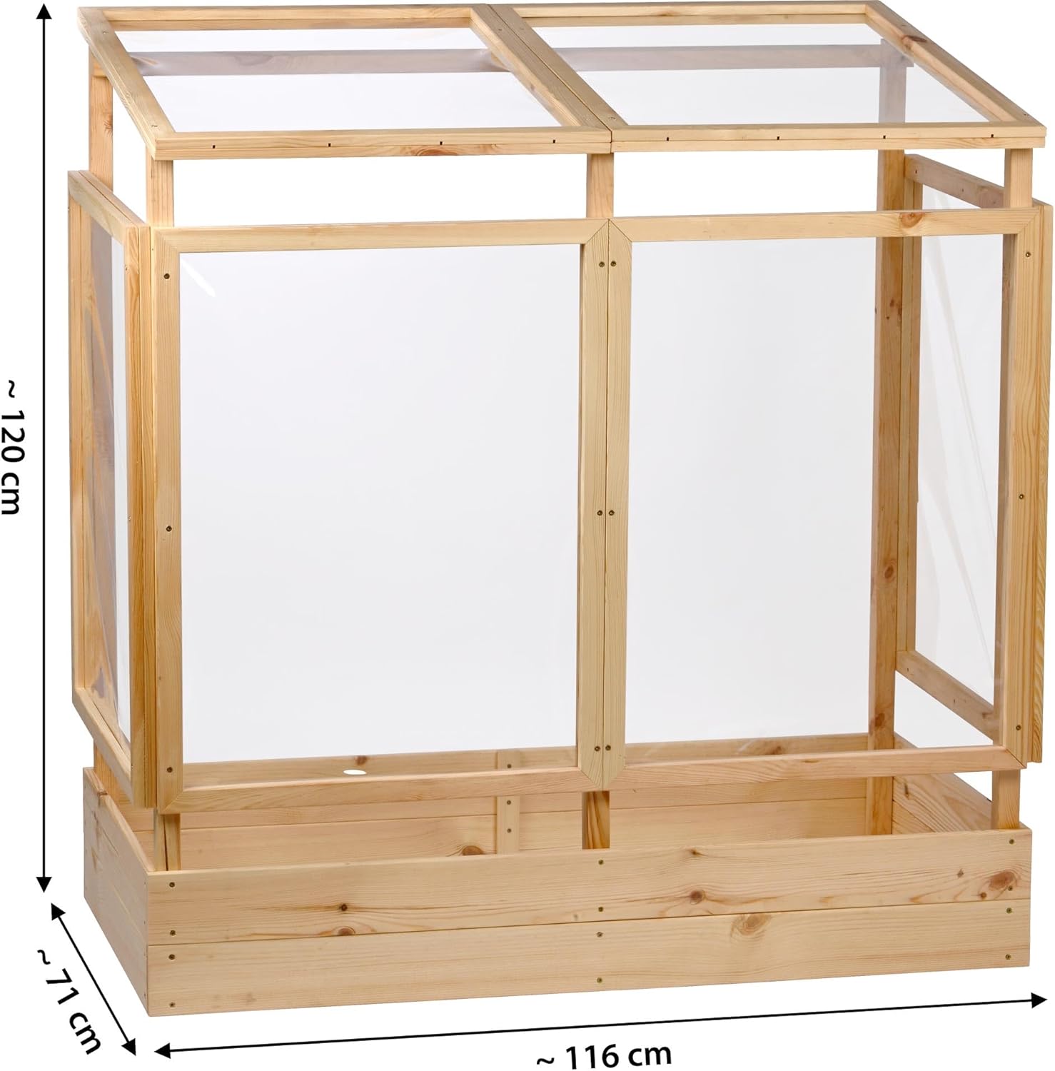 dobar® Tomatenhaus aus Holz mit PVC-Schutzscheiben kleines Gewächshaus für Tomaten, Gurken & Gemüse im Gartenbeet Pflanzenhaus mit Rankhilfe für geschützten Gemüseanbau 116 x 71 x 120 cm