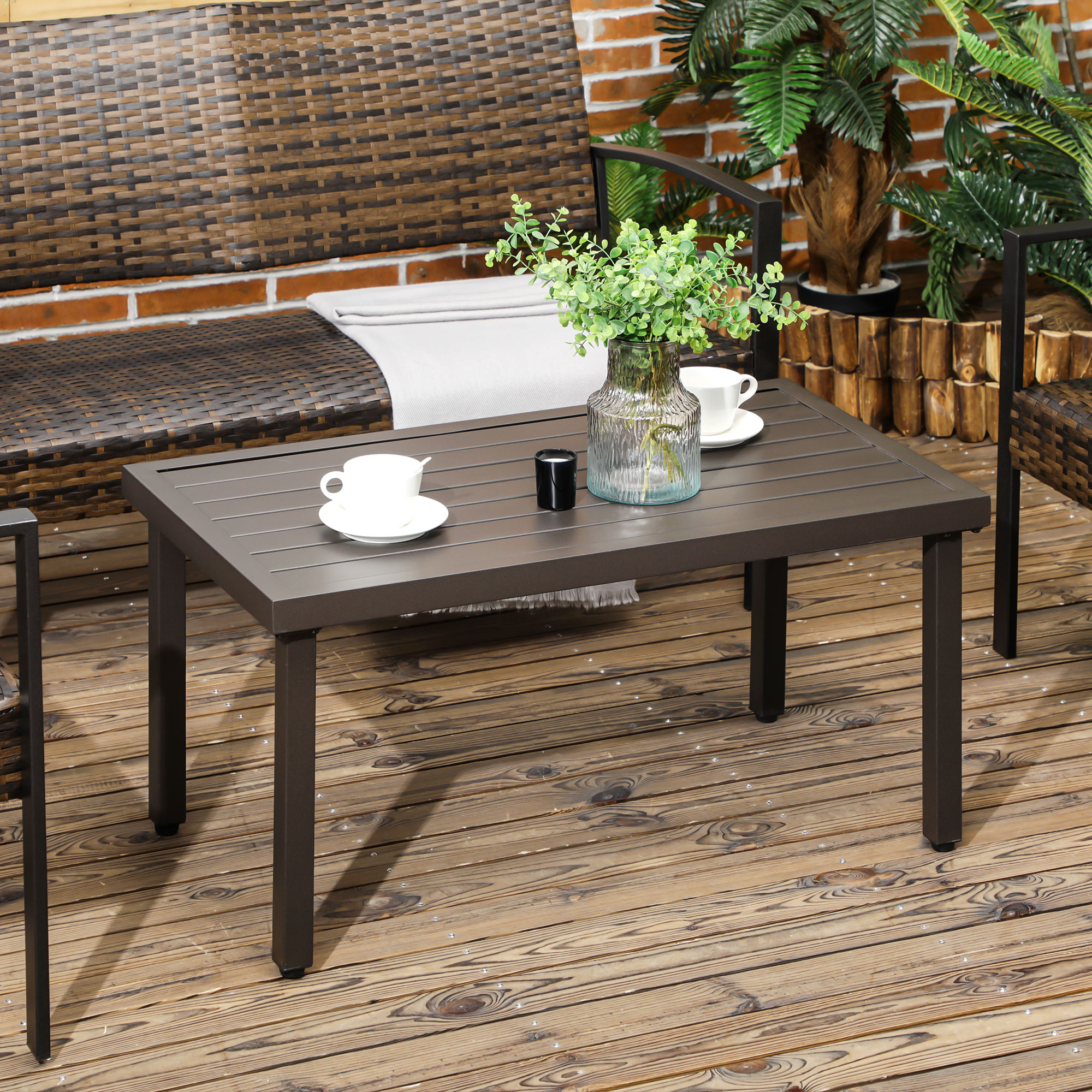 Outsunny Gartentisch, Beistelltisch, Stahlrahmen, braun, 91 x 51 x 46 cm