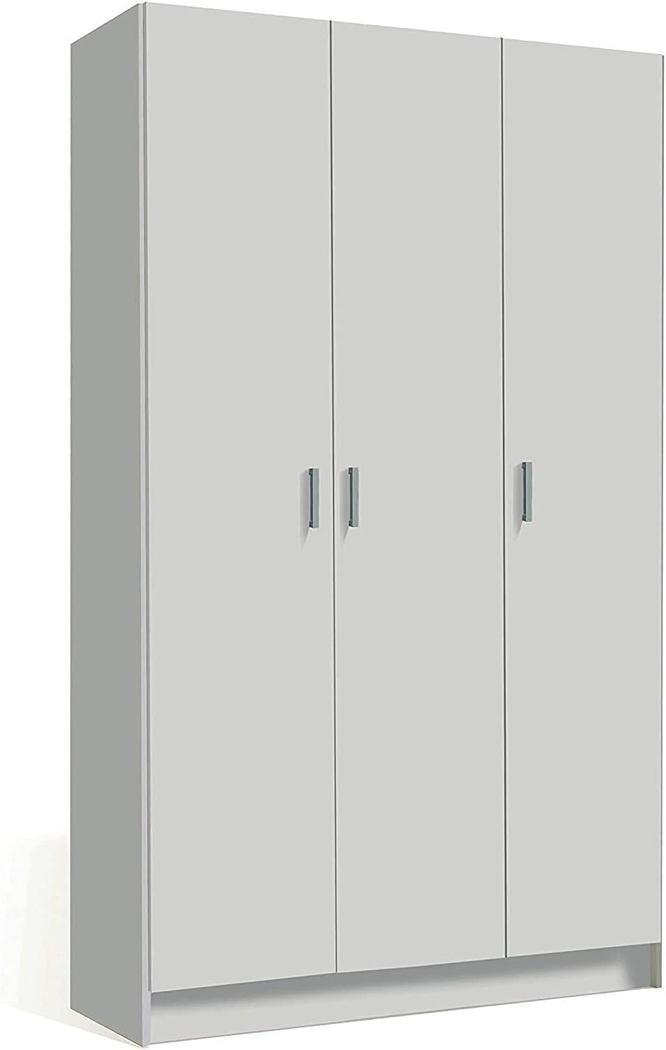 Wardrobe with 3 Doors and 5 Shelves Multipurpose Cabinet Space Saving Broom Holder Column Entrance Bedroom Storage Garage Modern Design 109 x 180 x 37 cm White