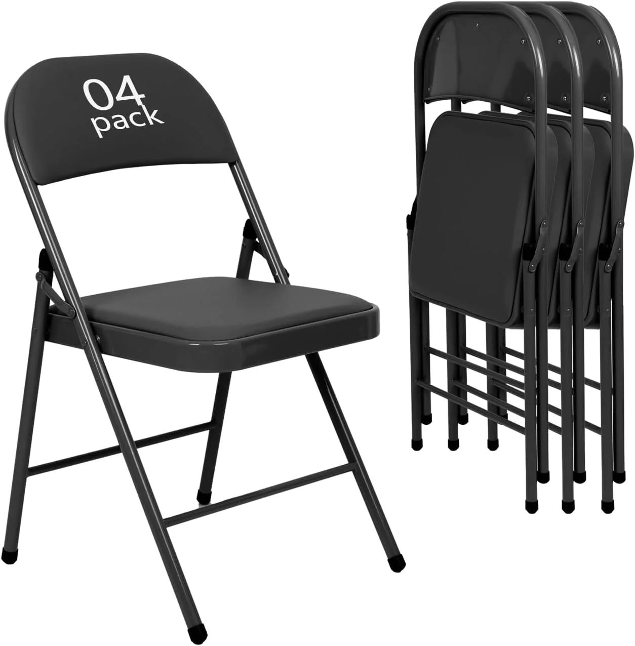 6 Pack Black Folding Chairs with Padded Seats for Outdoor