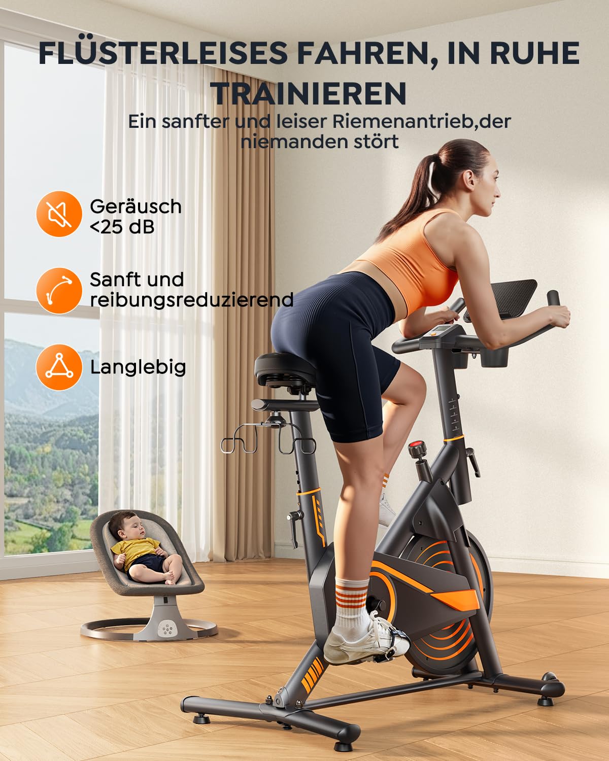Heimtrainer Fahrrad mit Magnetwiderstand 15 kg Schwungrad 160 kg Tragkraft App-Kompatibilität LCD-Display Pulsmessung