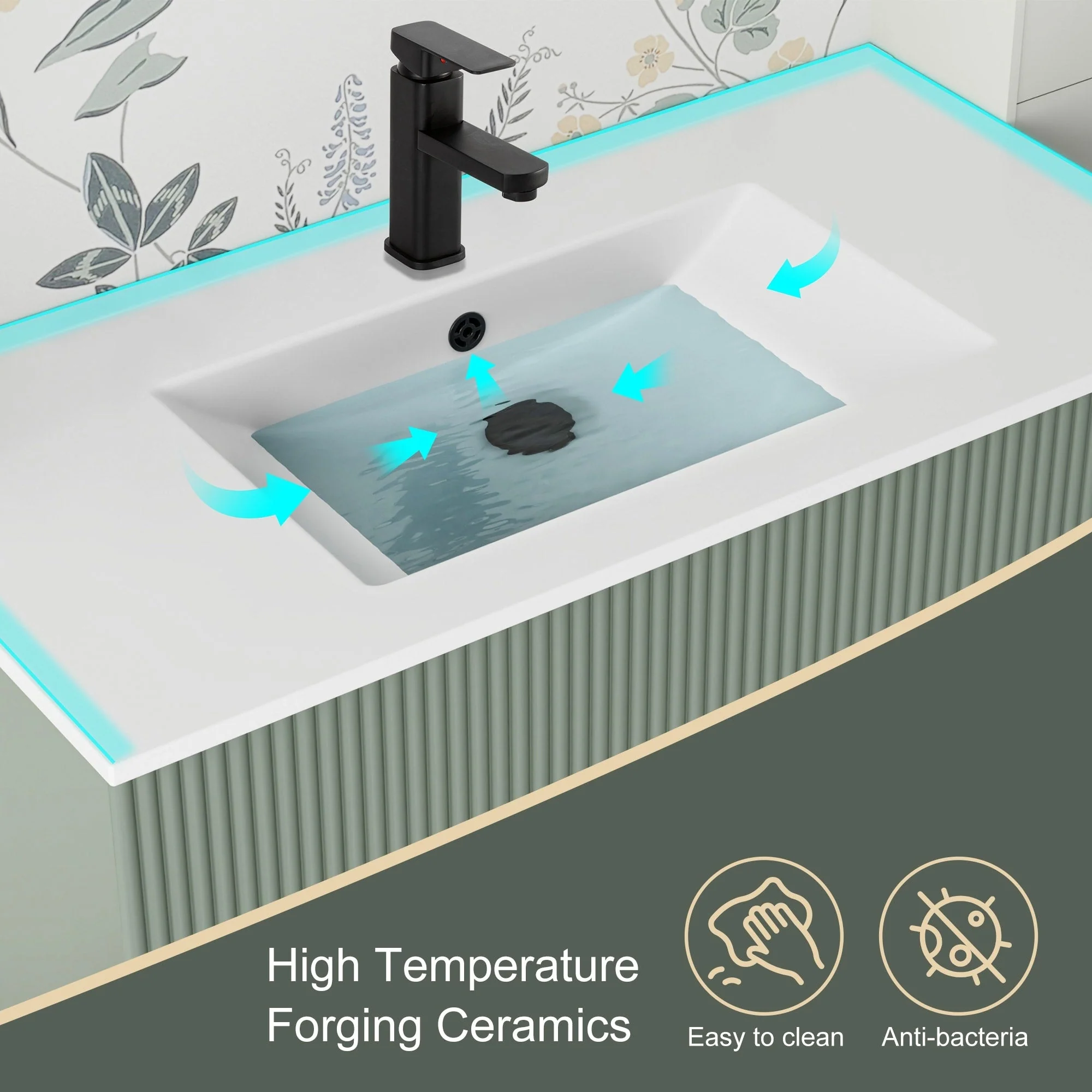Wavy Line 30/36/48 Bathroom Vanity Set with Sink & Faucet