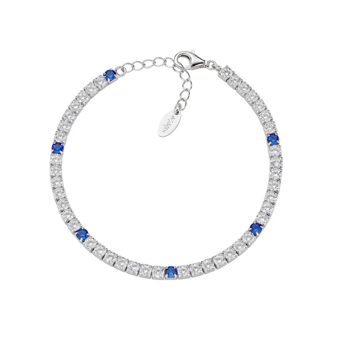 Bracciale Amen tennis in argento con pietre blu e bianche 3mm BT3B7BBL17