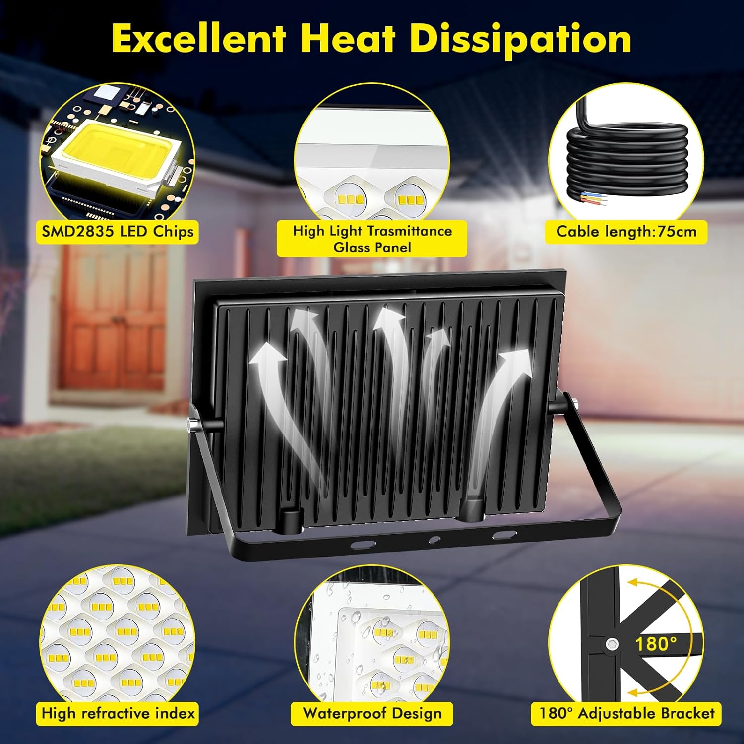 200W LED Strahler Außen, 20000LM Superhell, 6500K Kaltweiß Außenstrahler, IP66 Wasserfest Scheinwerfer für Hinterhof, Auffahrt, Garage, Flur, Garten - 8 Stück