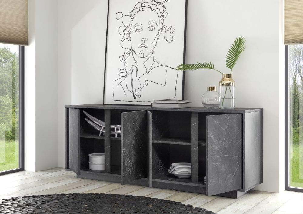 Web Convenienza Madia con 4 Ante Made in Italy – Credenza Contenitore Collezione Carrara per Soggiorno Cucina Ingresso Sala da Pranzo Mobile Design moderno originale Marmo Nero