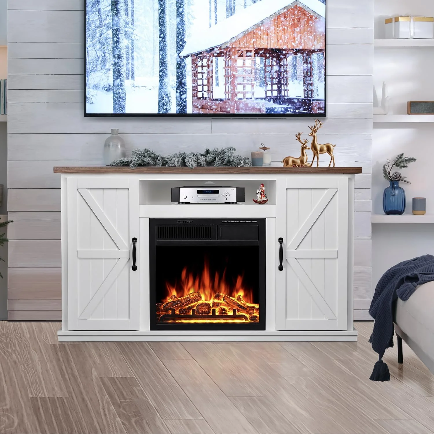 R.W.FLAME 50" Fireplace TV Stand with 20" Electric Fireplace, Walnut