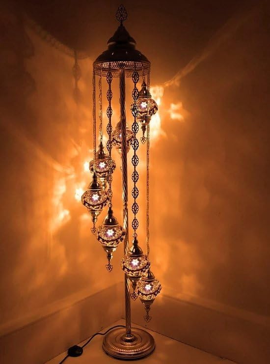 Turkish Floor Lamp Mosaic Moroccan Oriental Handmade Brown 7 Bulbs