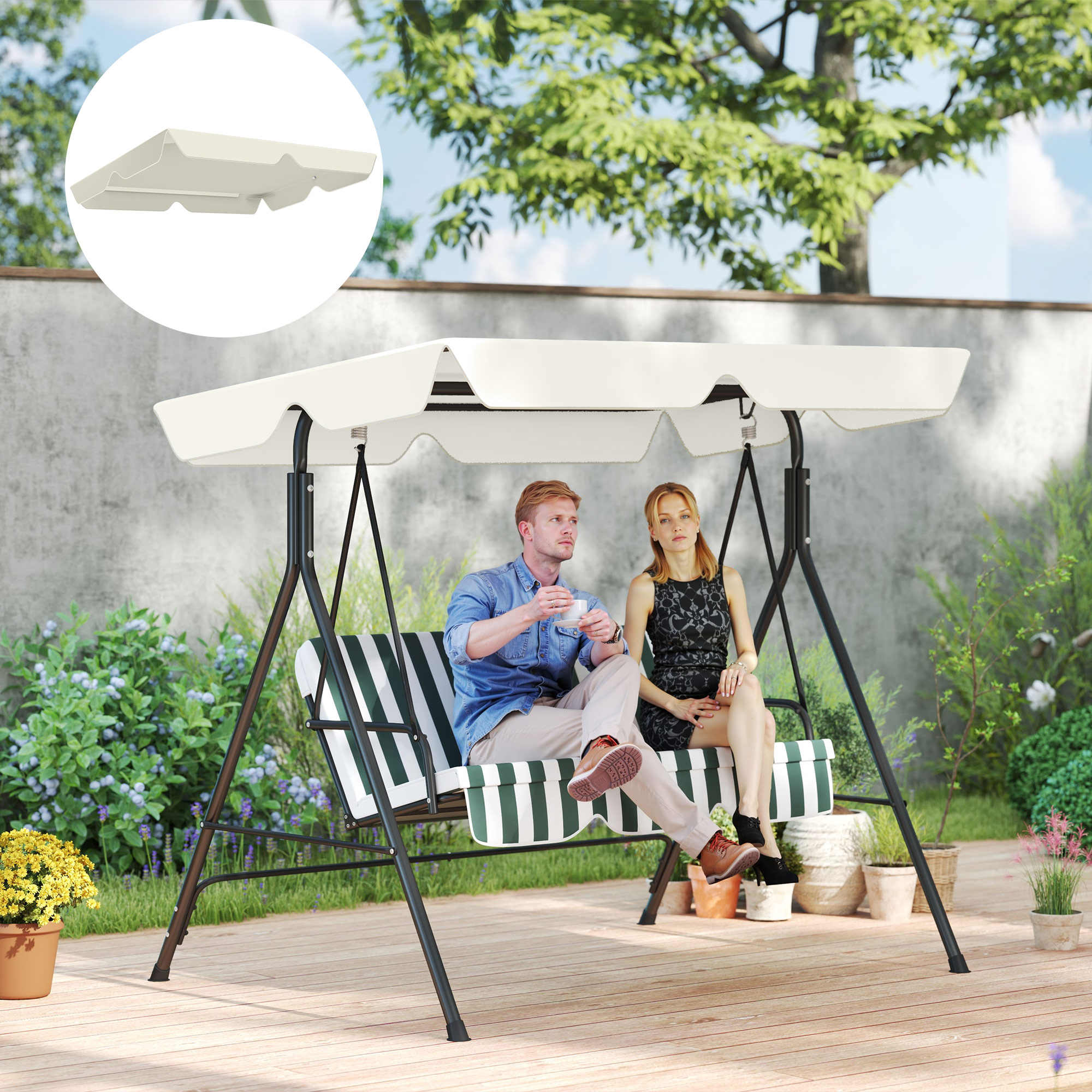 Outsunny Ersatzdach für 3-Sitzer-Schaukel Wasserdicht aus Oxford-Stoff Cremeweiß, 210x145 cm
