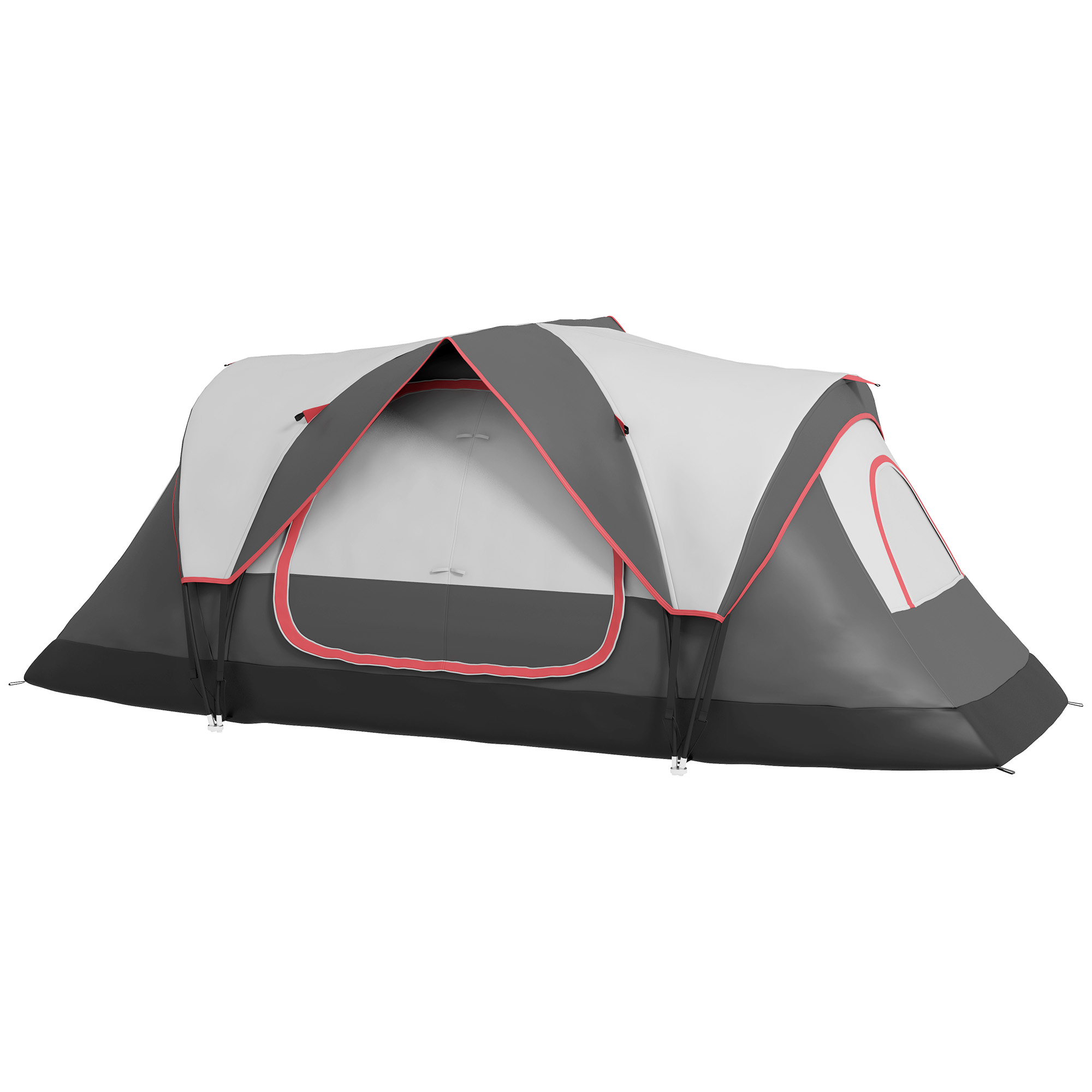 Outsunny Campingzelt, 2 Räume, Trennwand, für 6-8 Personen, Regenschutz, Grau