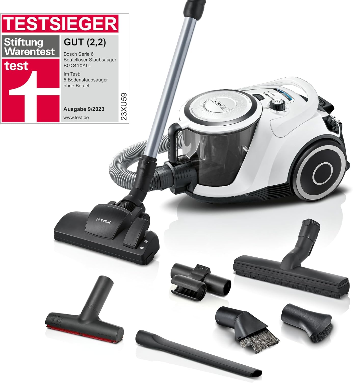 Bosch Staubsauger beutellos Serie 6 BGC41X36, Bodenstaubsauger, ideal für Allergiker, Hygiene-Filter, Bodendüse für Parkett, Teppich, Fliesen, Starke Saugleistung, leise, 700 W, blau