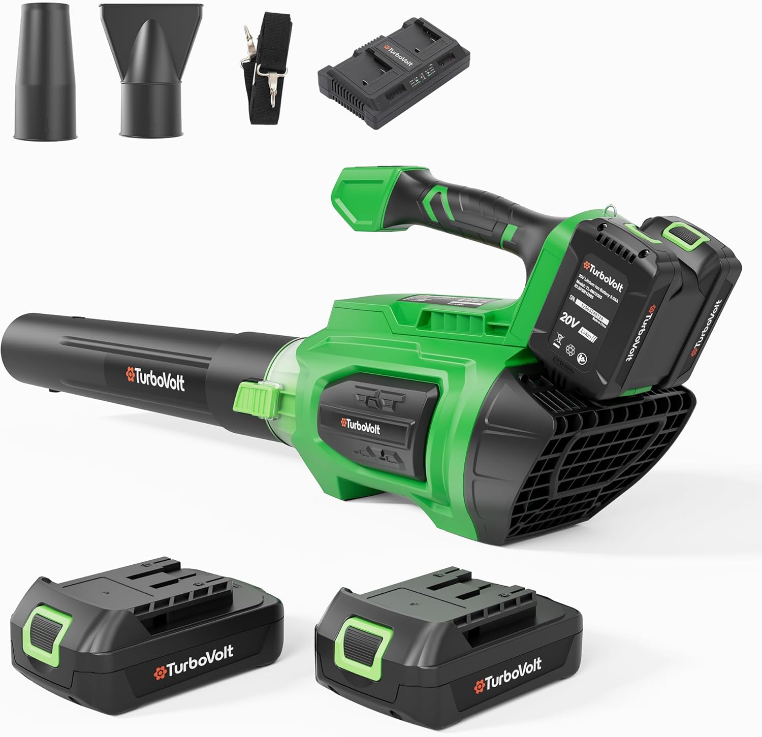 Leaf Blower  20V Cordless Electric Blower with 2 * 5.0Ah Batteries and 1 Hour Fast Charger  Lightweight Leaf Blower for Patio Cleaning  Lawn Care  Blowing Fallen Leaves and Dust