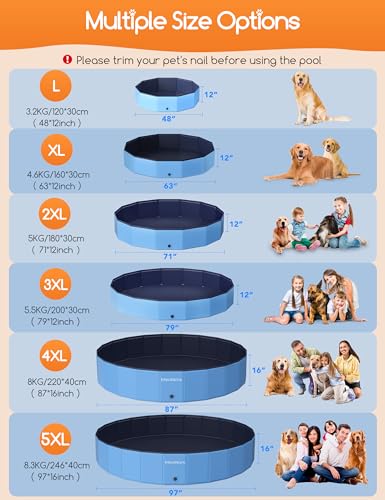 Piscina per Cani,XL:160 * 30cm,Piscina per Bambini Pieghevole PP Piscinetta per Cani Grandi Bagno per Cani Antiscivolo Resistente,Vasca da Bagno per Animali Domestici con 4 Patch di Riparazione : Prodotti per animali domestici