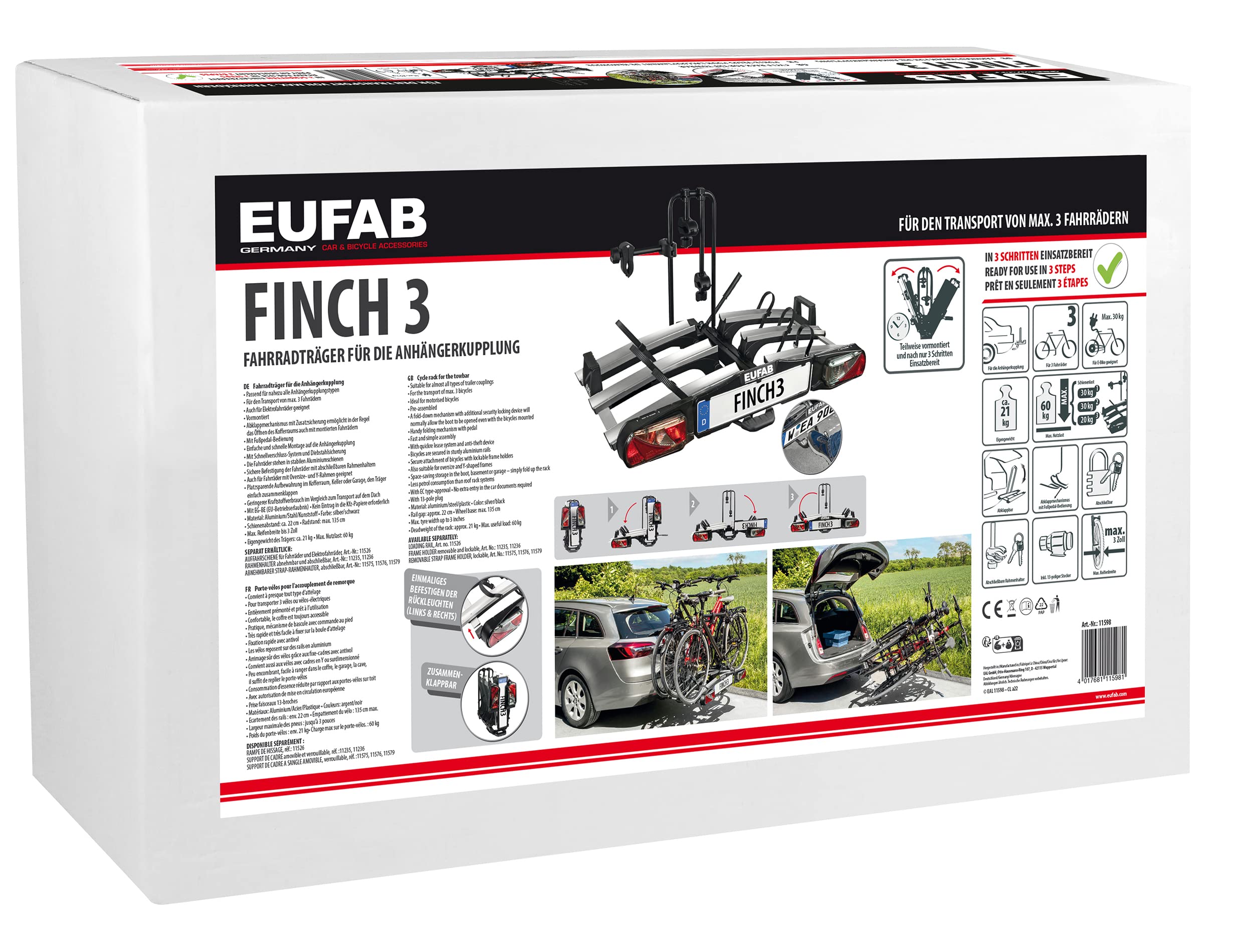Fahrradträger für 2 Fahrräder, FINCH, für max. 3 Zoll Reifenbreite, Radstand bis 130 cm, abklappbar und abschließbar