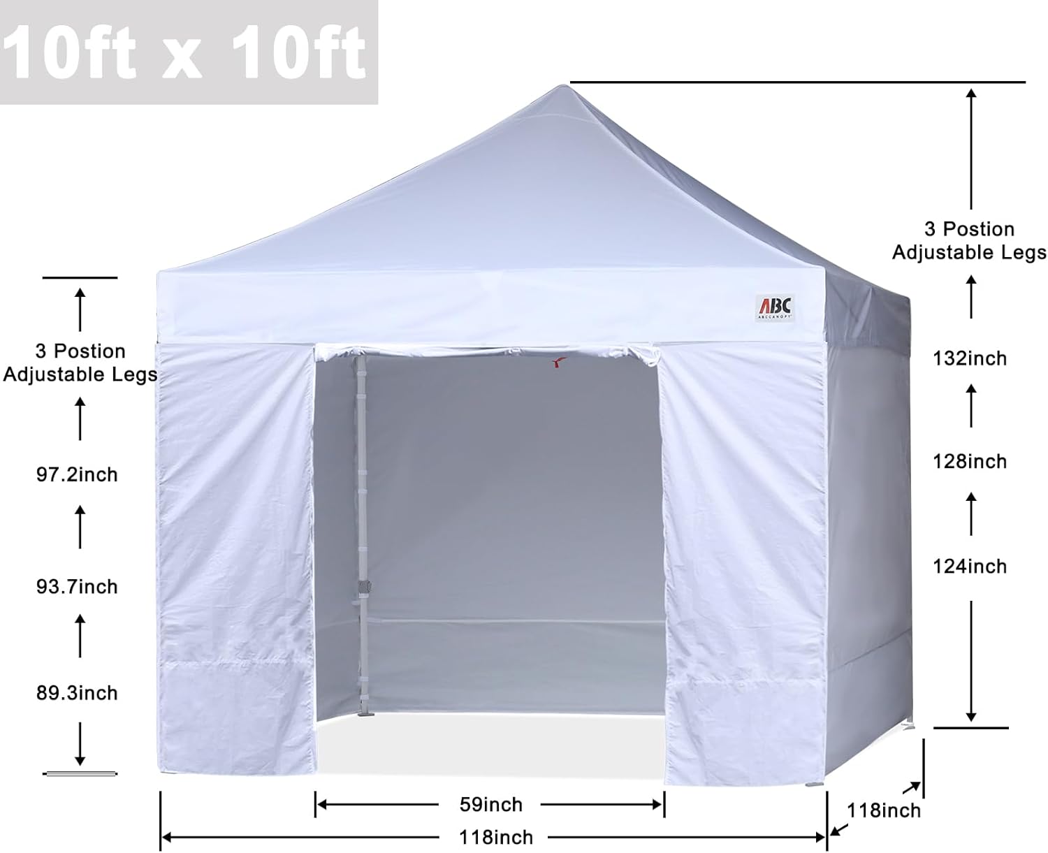 ABCCANOPY Easy Pop Up Canopy Tent with Sidewalls 10x10 Commercial -Series  White