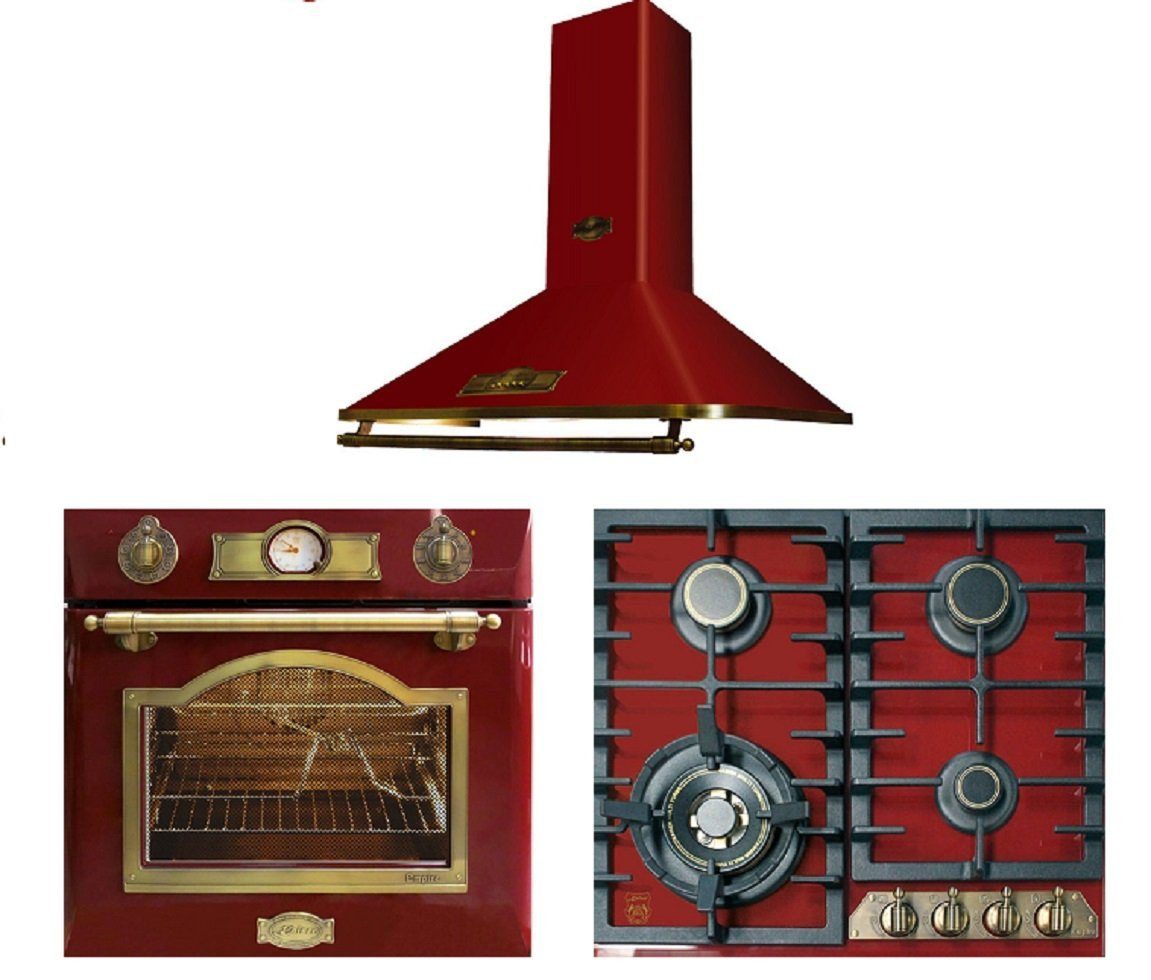 Backofen-Set Herd Set Autark Einbau Backofen 60cm +Gas-Kochfeld 60 cm+Dunstabzugshaube 60 cm EH 6355 RotEm+KCG 6335 RotEm+A 6315 RotEm ECO.