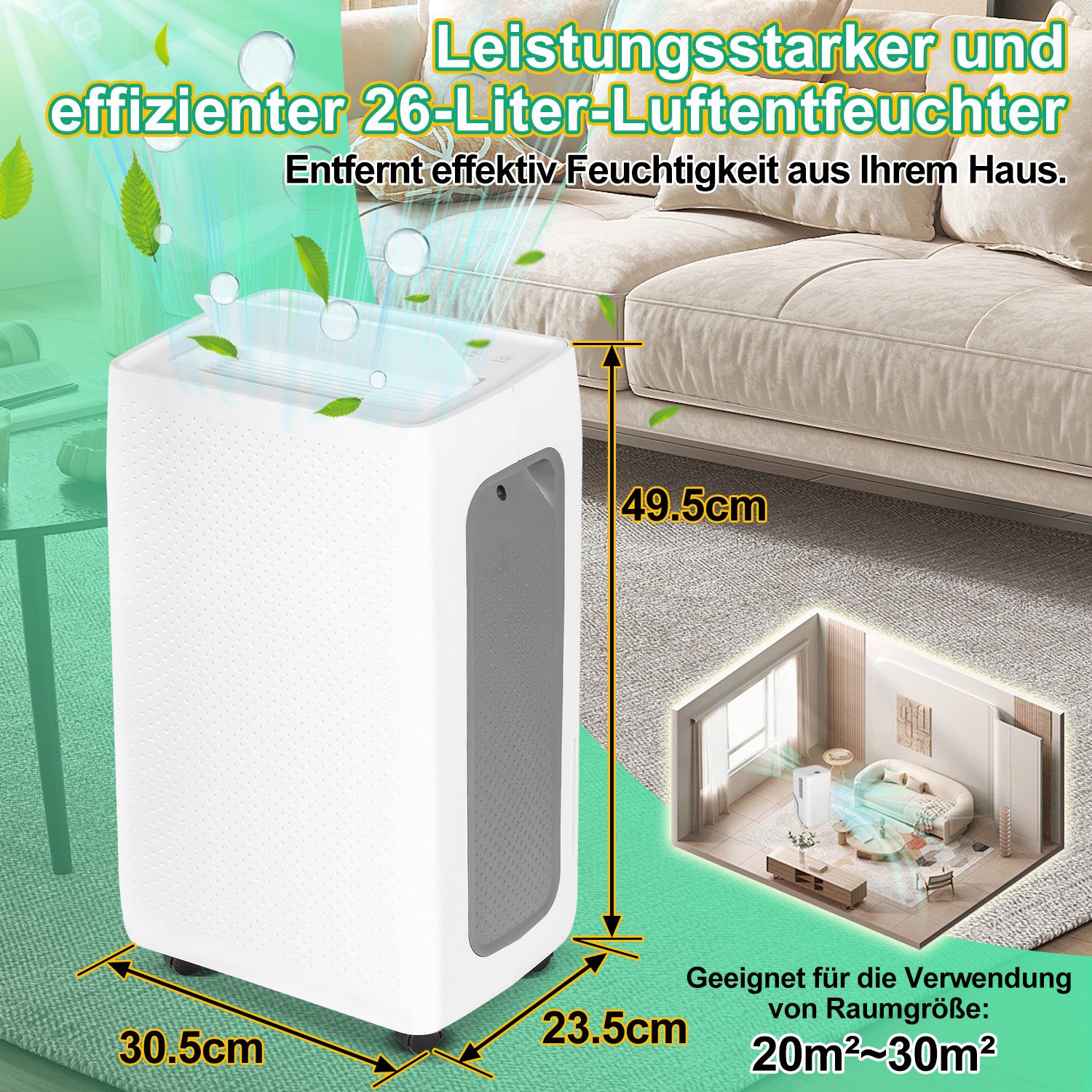 Luftentfeuchter Luftentfeuchter Lufttrockner 26L/Tag 4.3L-Tank, Raumentfeuchter 43dB