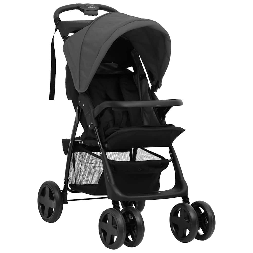 Kinder-Buggy 3-in-1 Kinderwagen Dunkelgrau und Schwarz Stahl