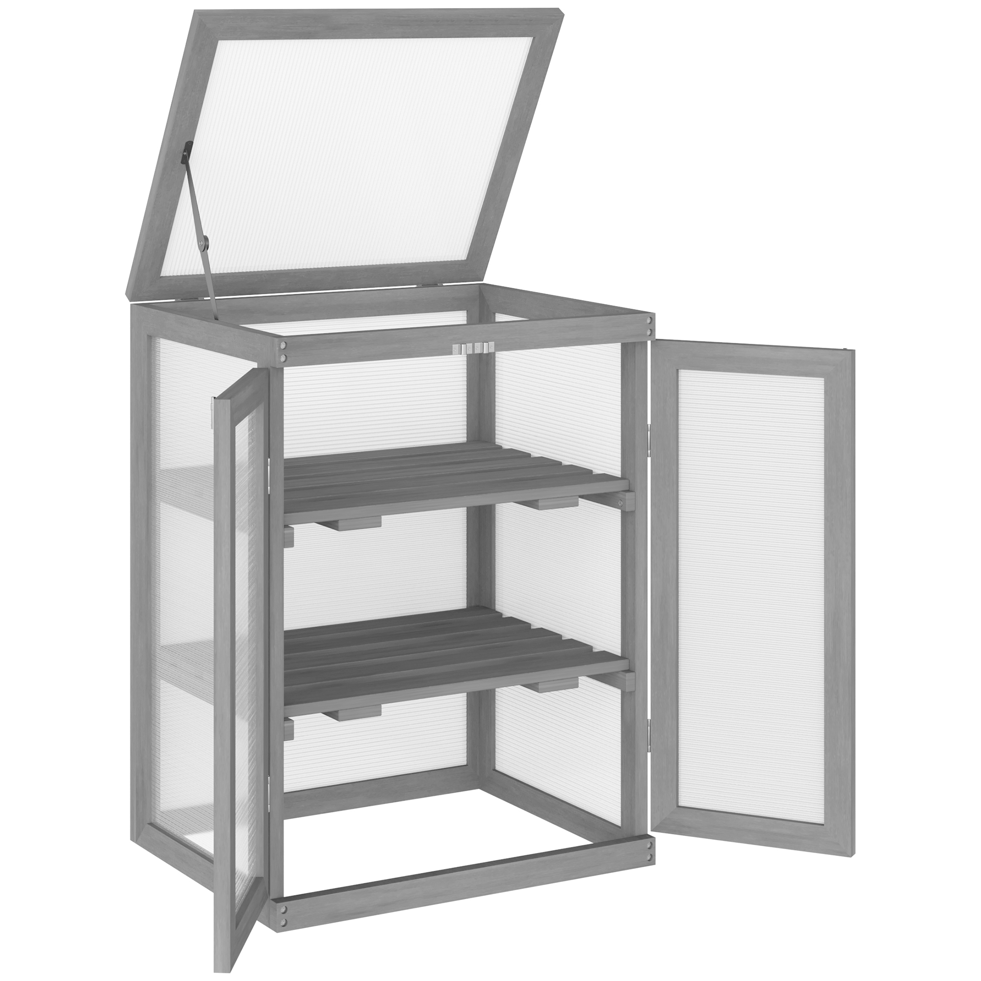 Outsunny Gewächshaus, Treibhaus, transparent, geeignet für Außenbereiche, Holz+Polycarbonat, 58 x 44 x 78cm
