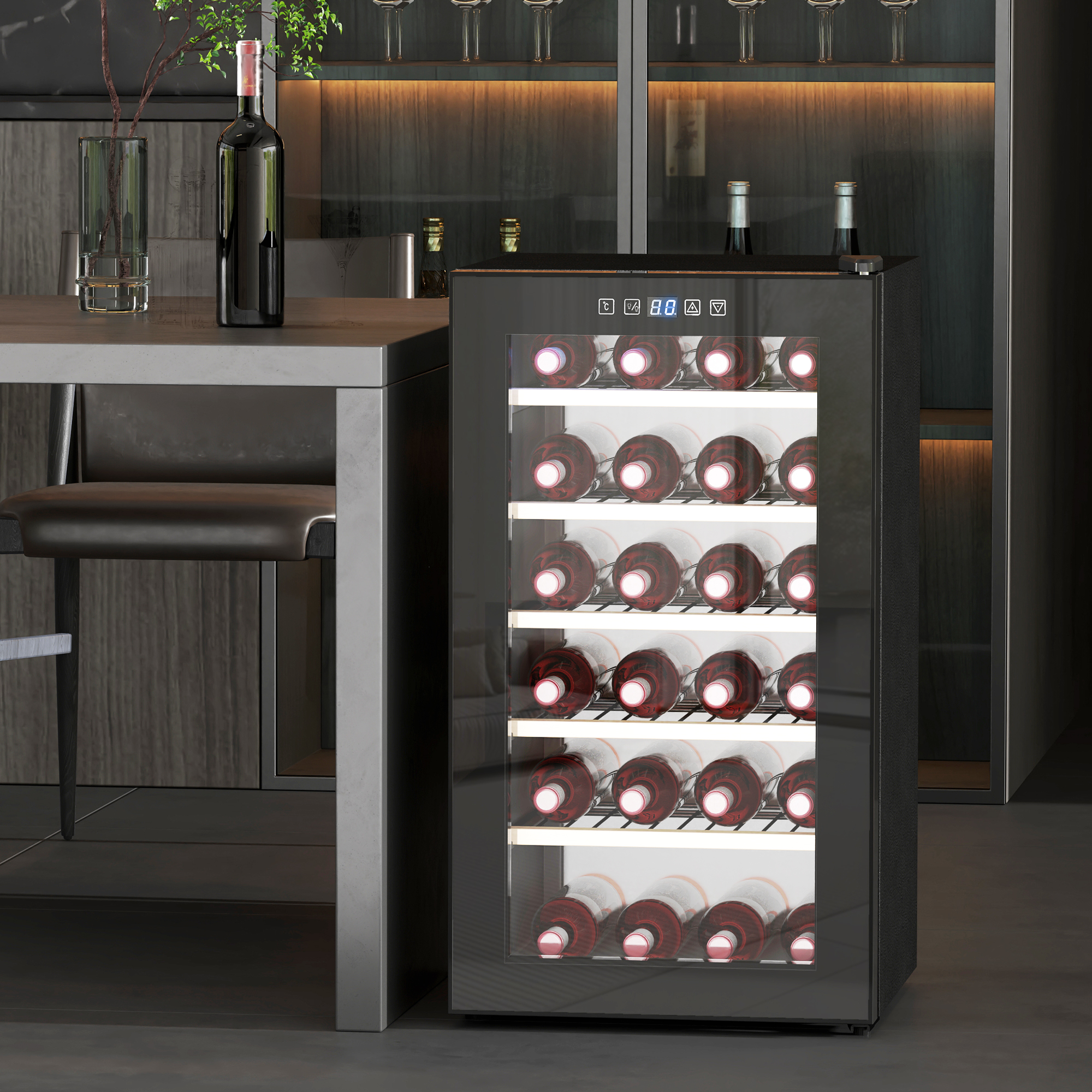 Wijnkoelkast voor 41 Flessen, 91 Liter Capaciteit, Drankenkoelkast met LED-Display en Touchscreen, Zwart