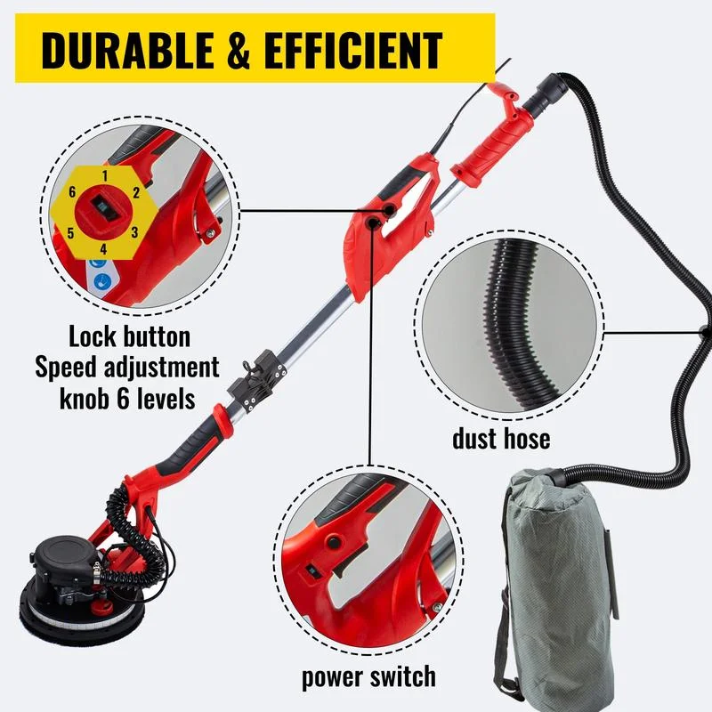 Drywall Sander 850W, Electric Drywall Sander, Electric Sander, with LED Strip Light and Vacuum Bag, Variable Speed 800-1750 RPM, Foldable Sheetrock Sander, with Telescope Handle, Wall Sander