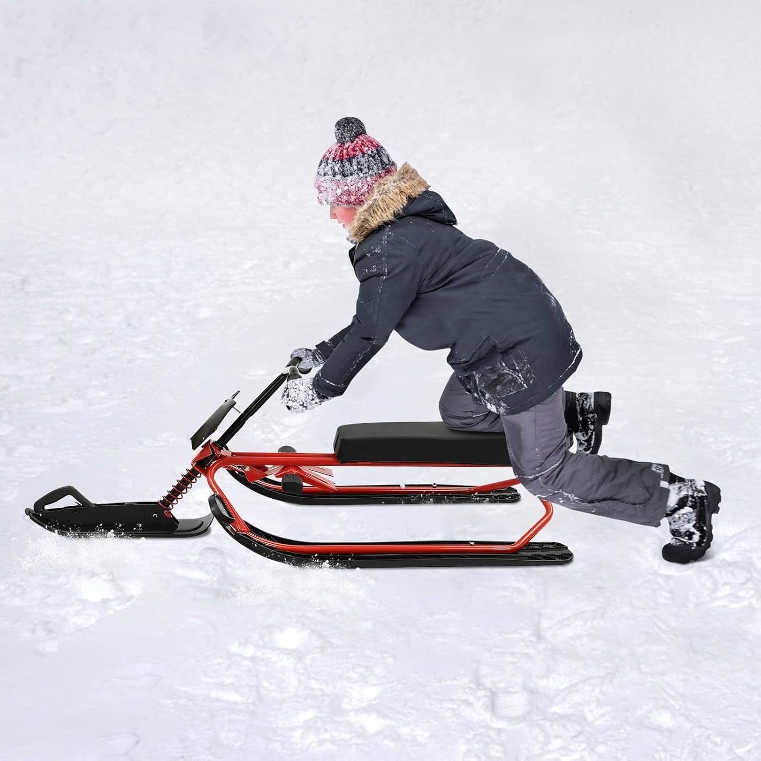 Schwerlast-Schneeschlitten mit Stahlrahmen für Erwachsene – Renn-Fliegenschlitten für Winterspaß | Trägt bis zu 80 kg | Maße 120 x 50 x 44 cm
