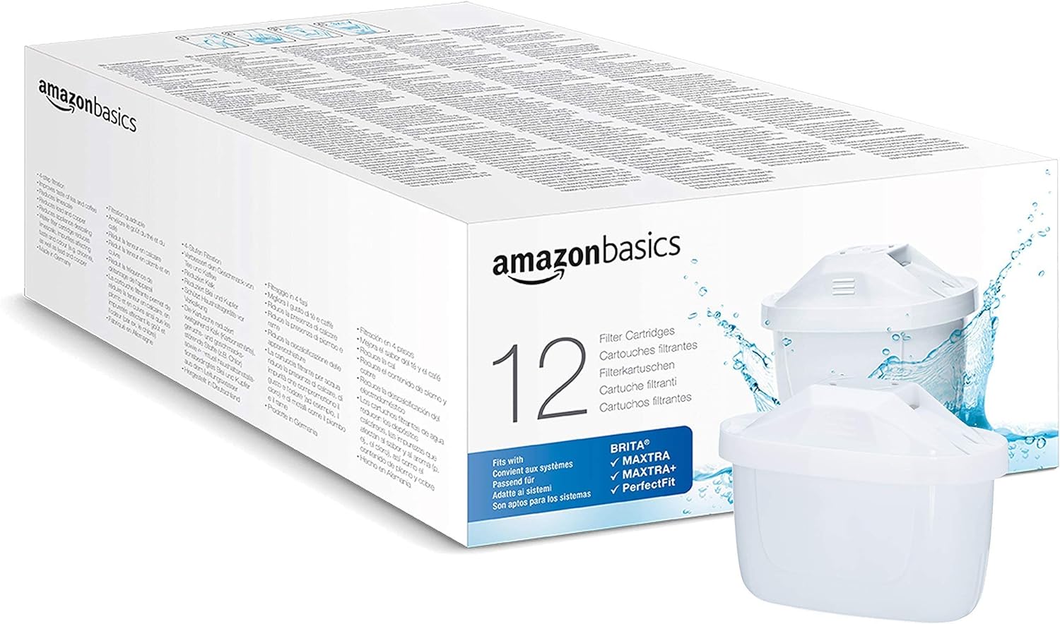 Amazon Basics Filtri per acqua, confezione da 12, adatto e compatibile con tutte le caraffe BRITA, incluse le caraffe PerfectFit e Amazon Basic