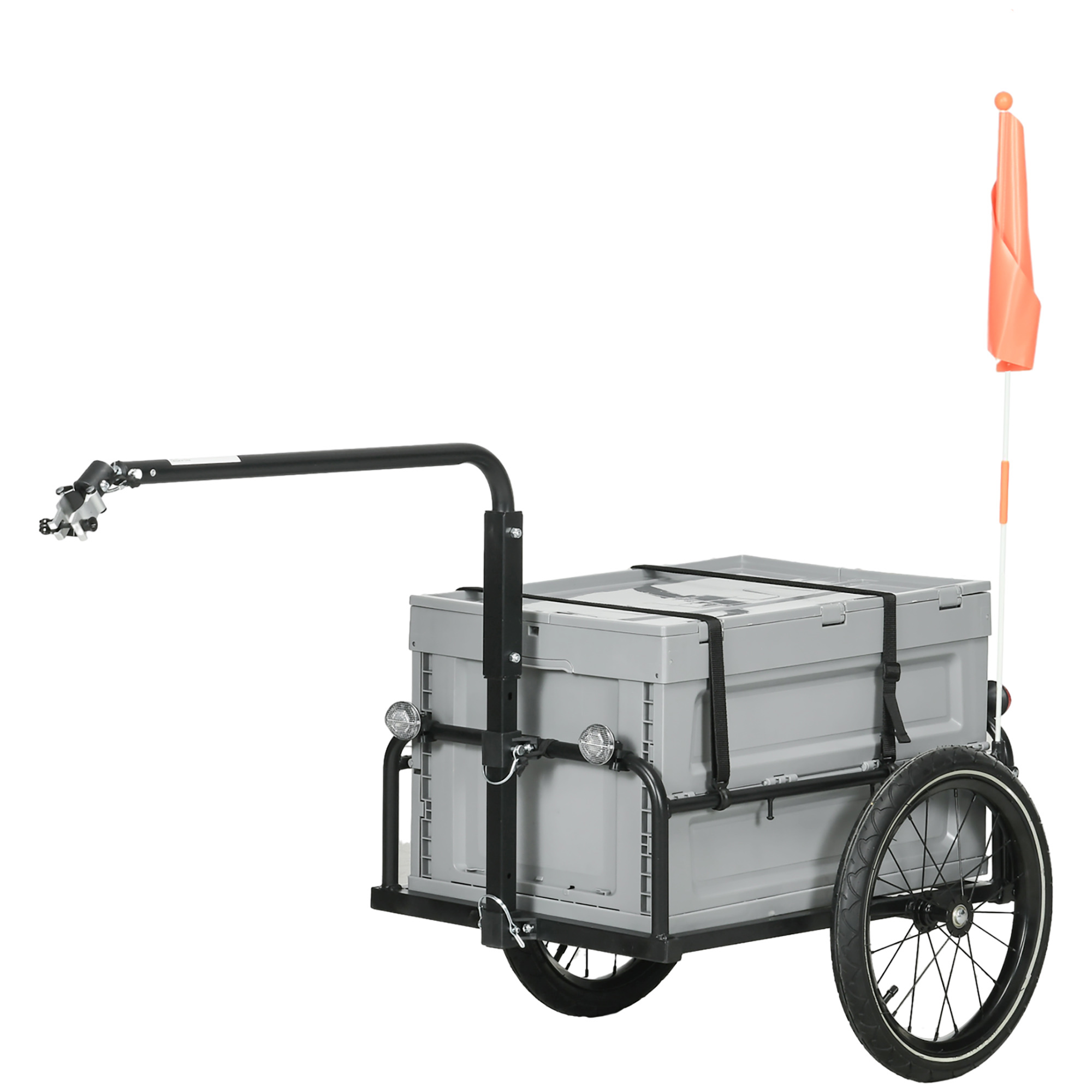 HOMCOM Fahrradanhänger mit abnehmbarer und faltbarer 65L Aufbewahrungsbox, Sicherheitsreflektoren, maximale Belastung von 40KG, grau