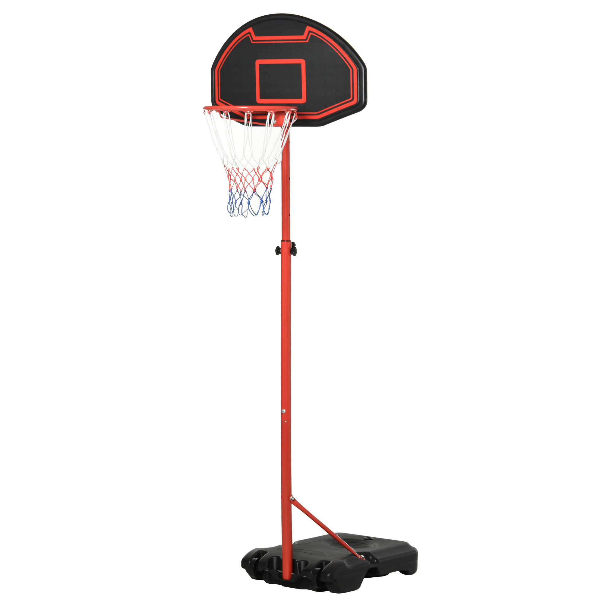 HOMCOM Höhenverstellbarer Basketballkorb, stabiler Standfuß, wetterfest, tragbar mit Rädern, Rot/Schwarz
