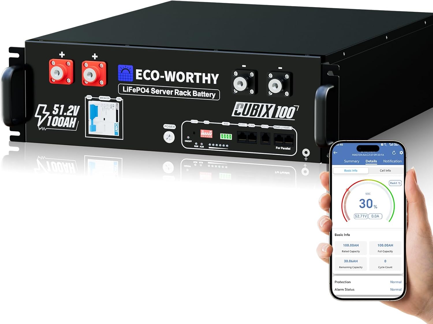 ECO-WORTHY (Cubix 100) 48V 100Ah LiFePO4 Lithium Battery w/Bluetooth | UL1973 & UL9540A & CEC Listed | 5120Wh Server Rack Battery for Solar Energy Storage  Home Backup Power