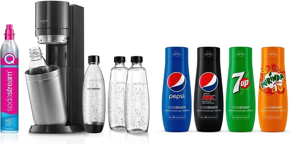 Sodastream Duo Megapack, Gasatore D'Acqua Per Trasformare L'Acqua In Acqua Frizzante, Nero, 29 x 25.6 x 44.4 cm; 6.4 Kg & Mix Concentrati X Pepsi Regular Bundle, 1760 Millilitro