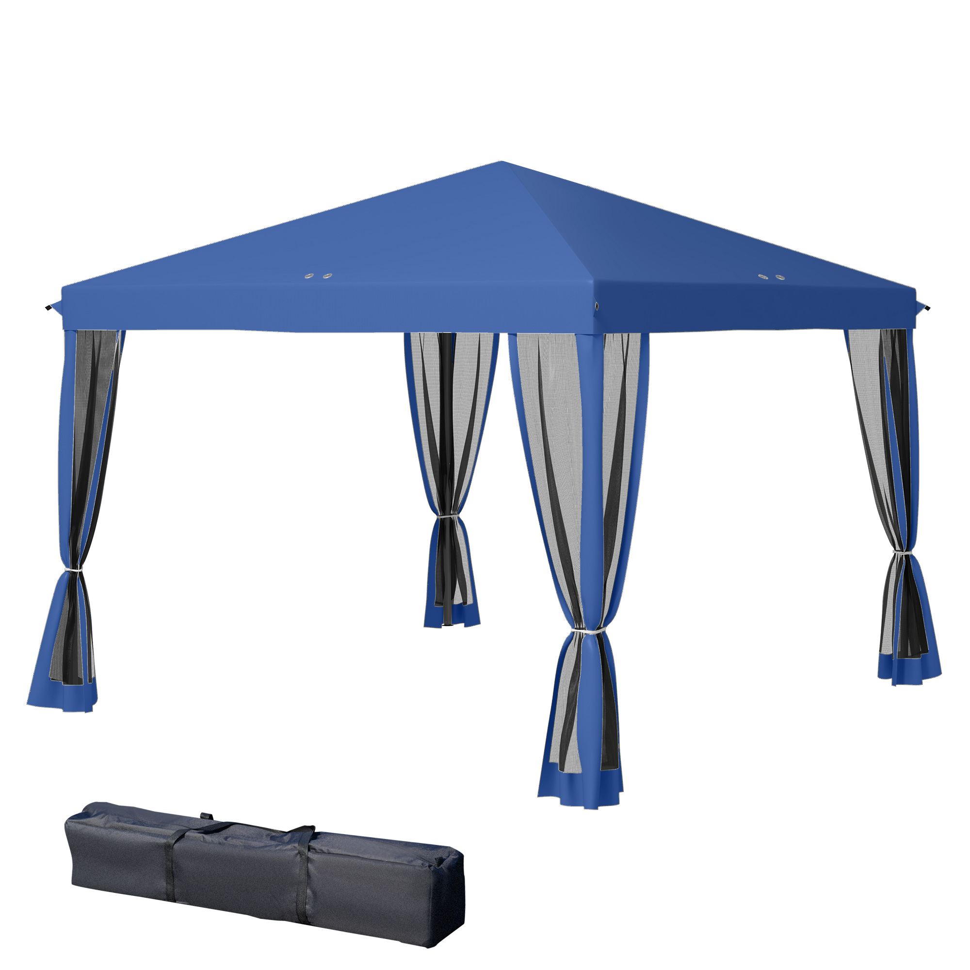 Outsunny Tonnelle Pop-Up Barnum Faltbarer Kolonialstil 3 x 3 m 4 Moskitonetze + Tragetasche blau